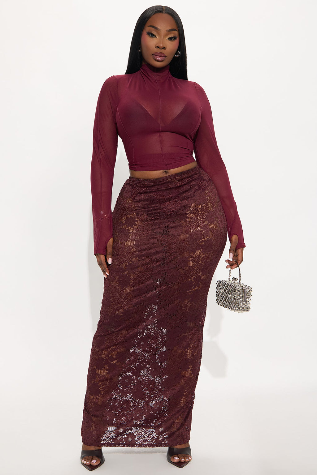 Lost In Lace Sheer Maxi Skirt - Chocolate