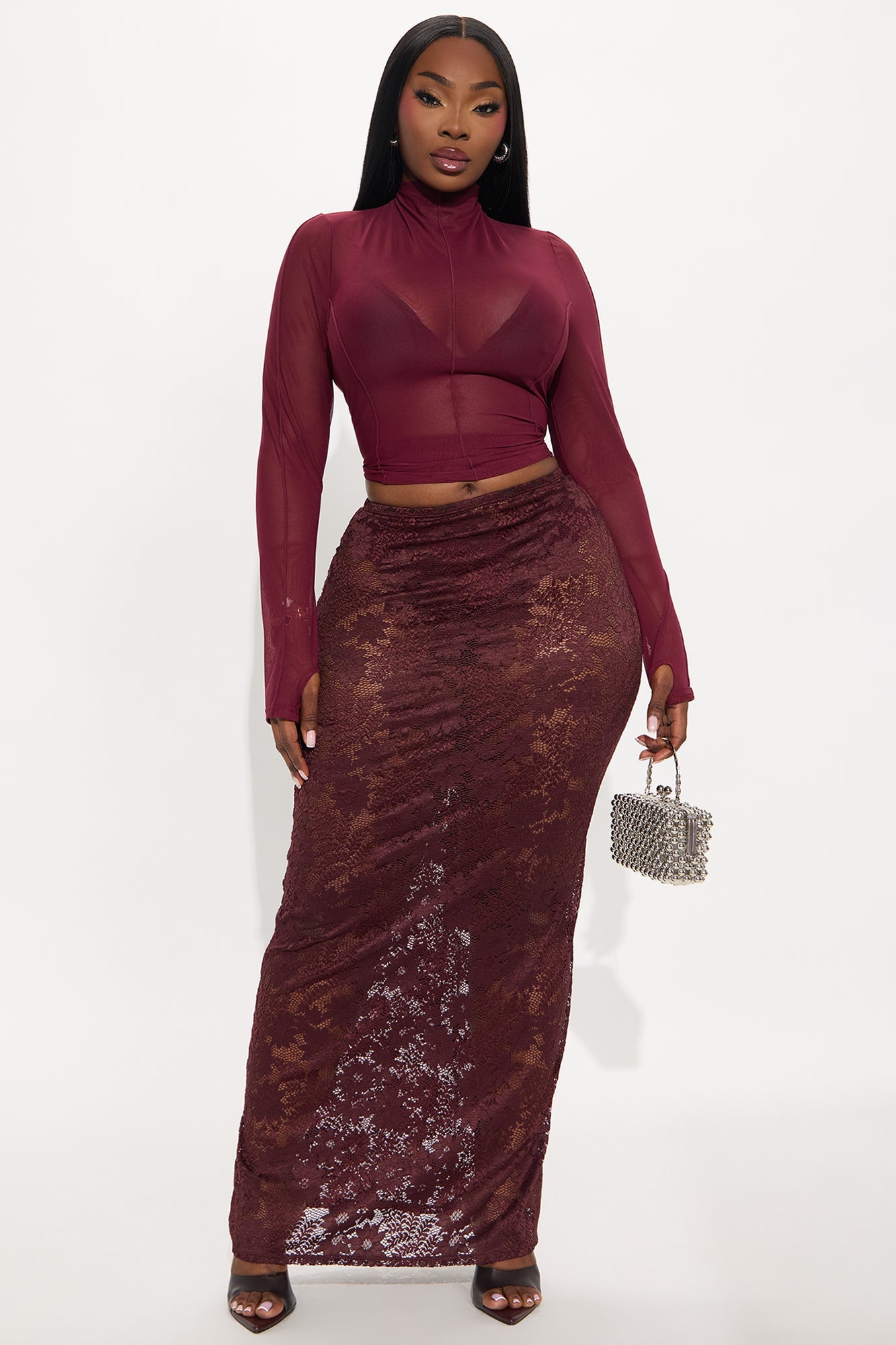 Lost In Lace Sheer Maxi Skirt - Chocolate