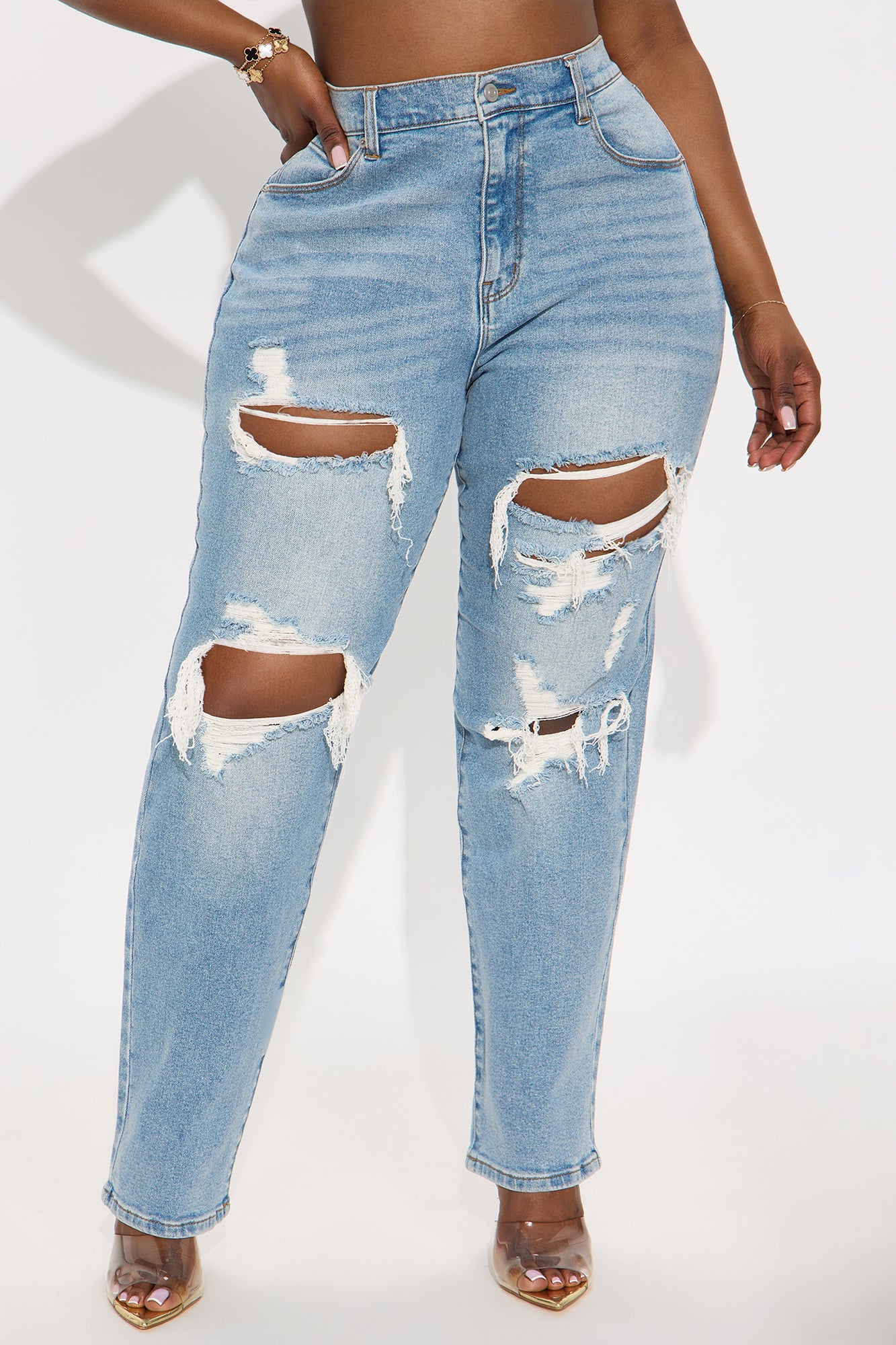 Tall Because I Said So Destroyed Mom Jeans - Medium Blue Wash