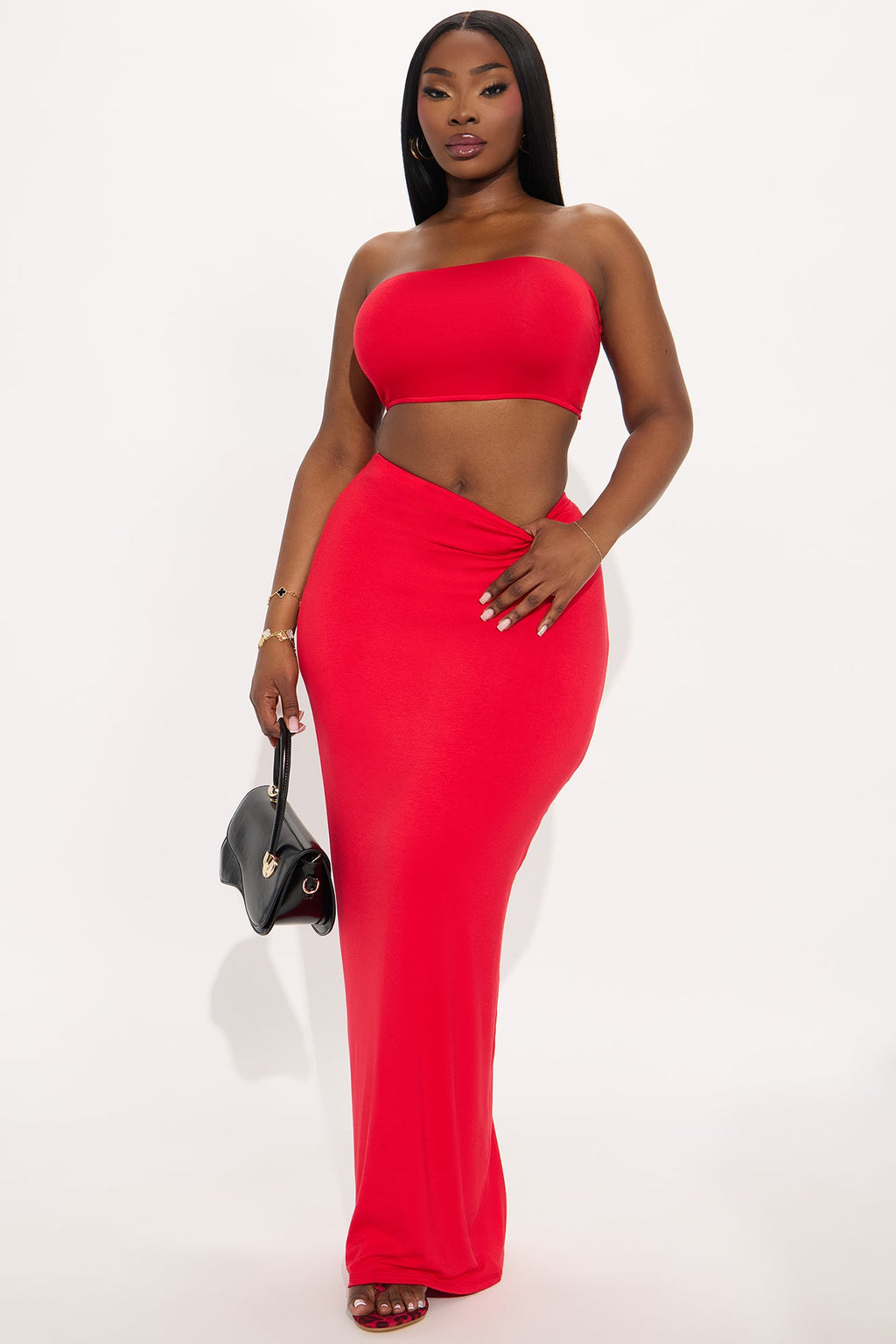 Another Time Double Lined Skirt Set - Red