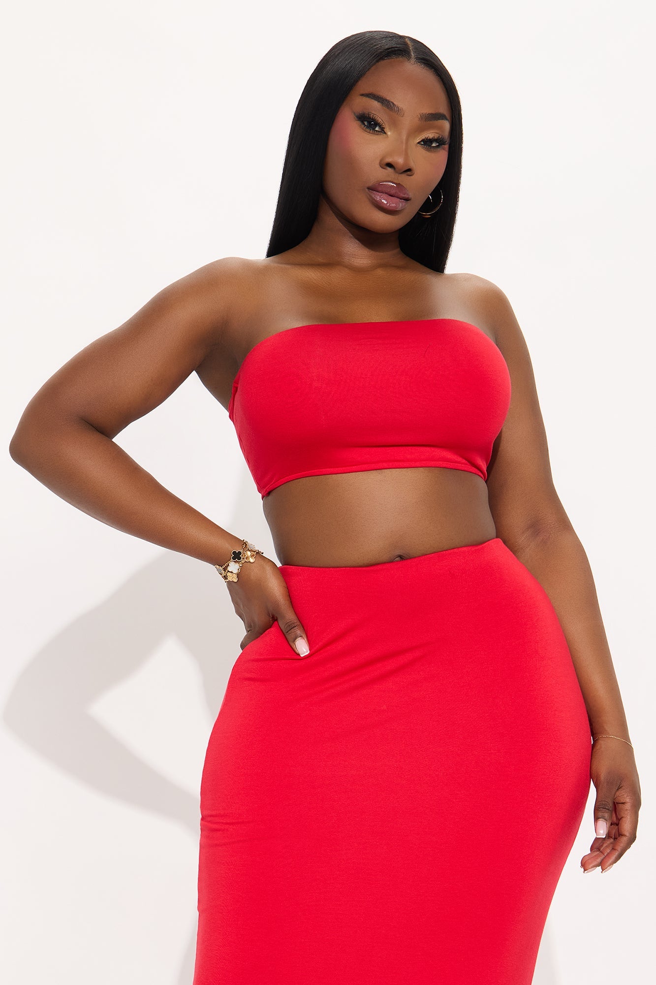 Another Time Double Lined Skirt Set - Red