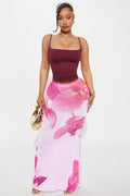 Liliana Floral Satin Maxi Skirt - Pink/combo