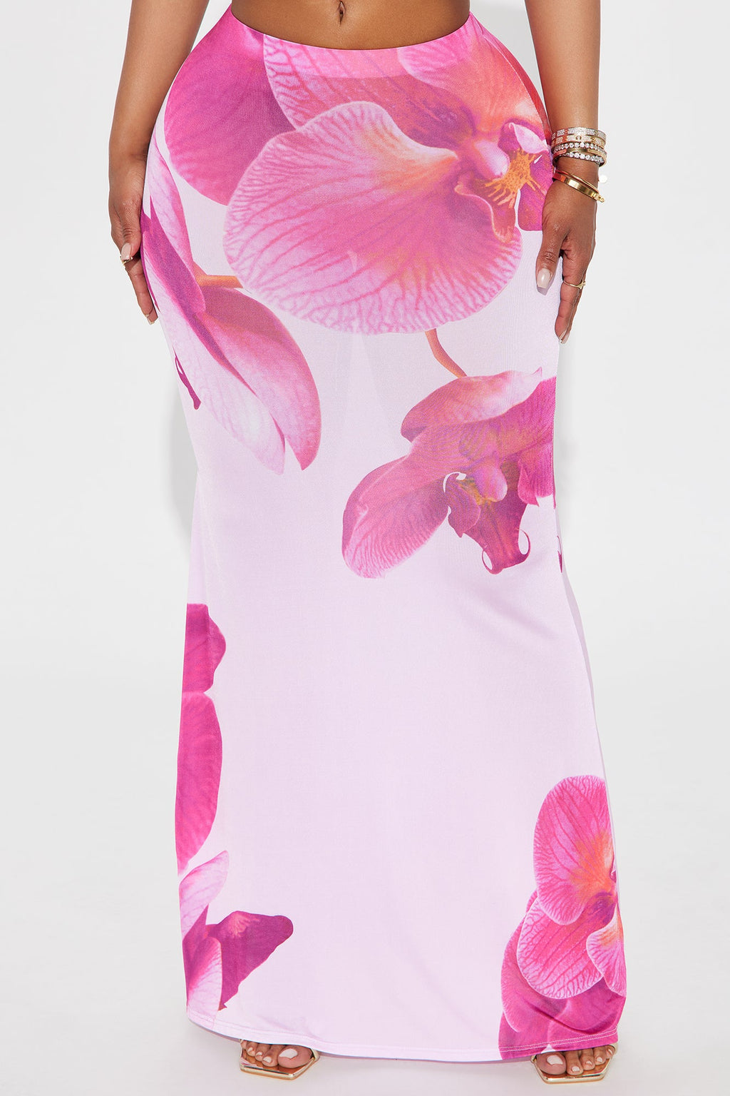 Liliana Floral Satin Maxi Skirt - Pink/combo
