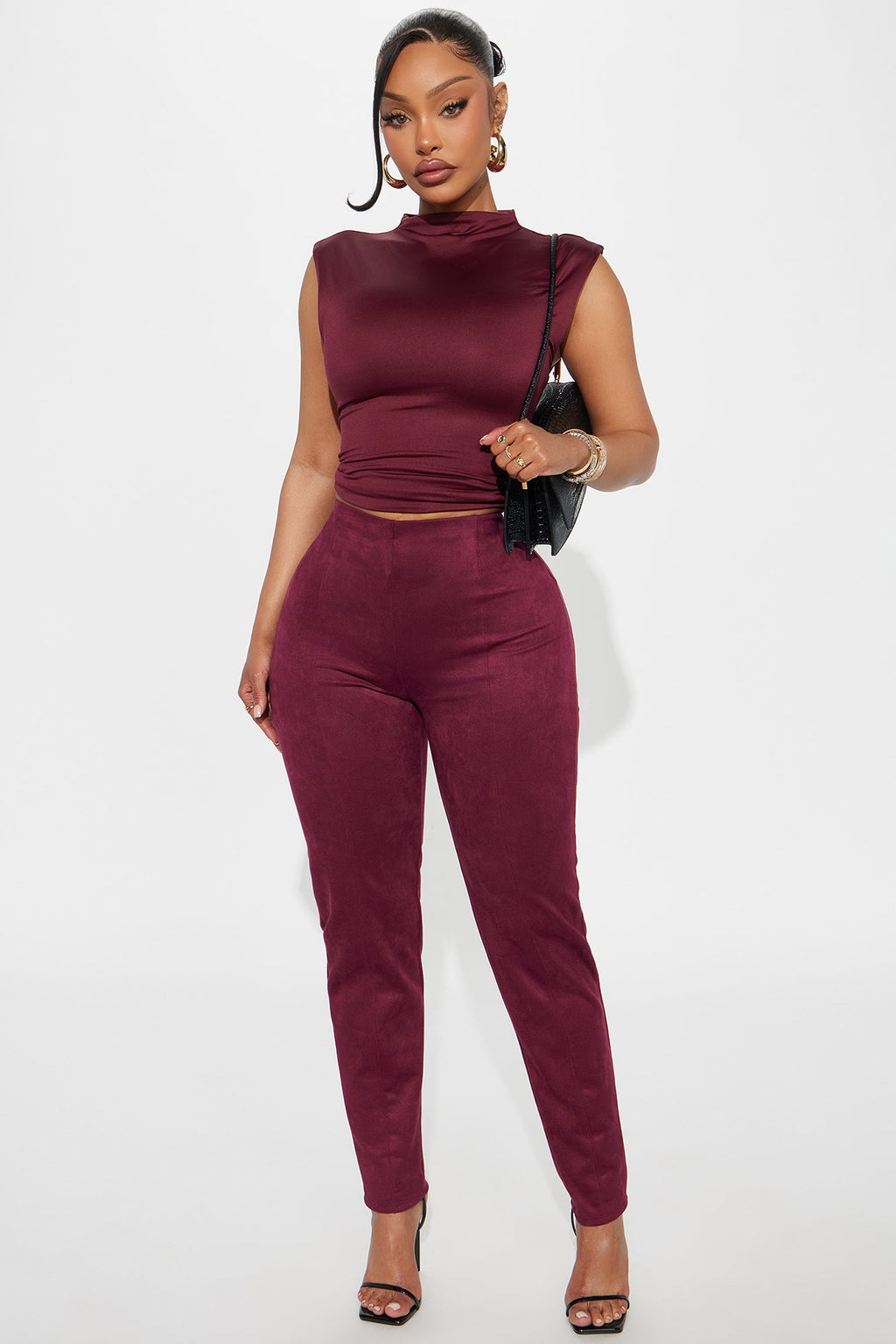 Tell Me A Secret Faux Suede Skinny Pant - Burgundy