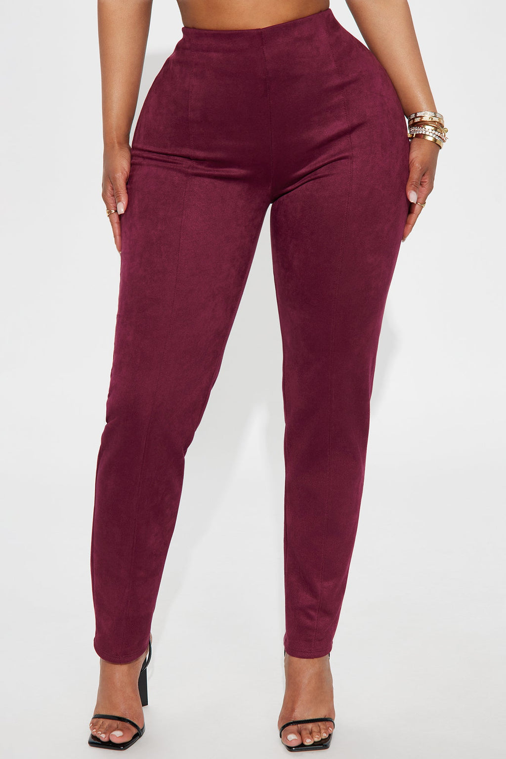 Tell Me A Secret Faux Suede Skinny Pant - Burgundy