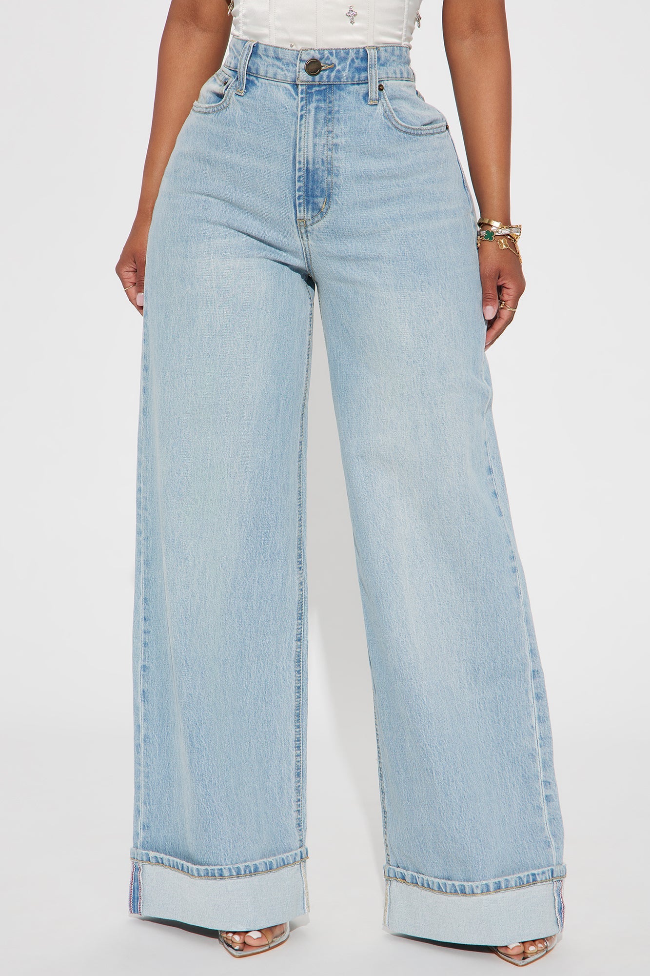 Anika Cuffed Wide Leg Jeans - Light Wash