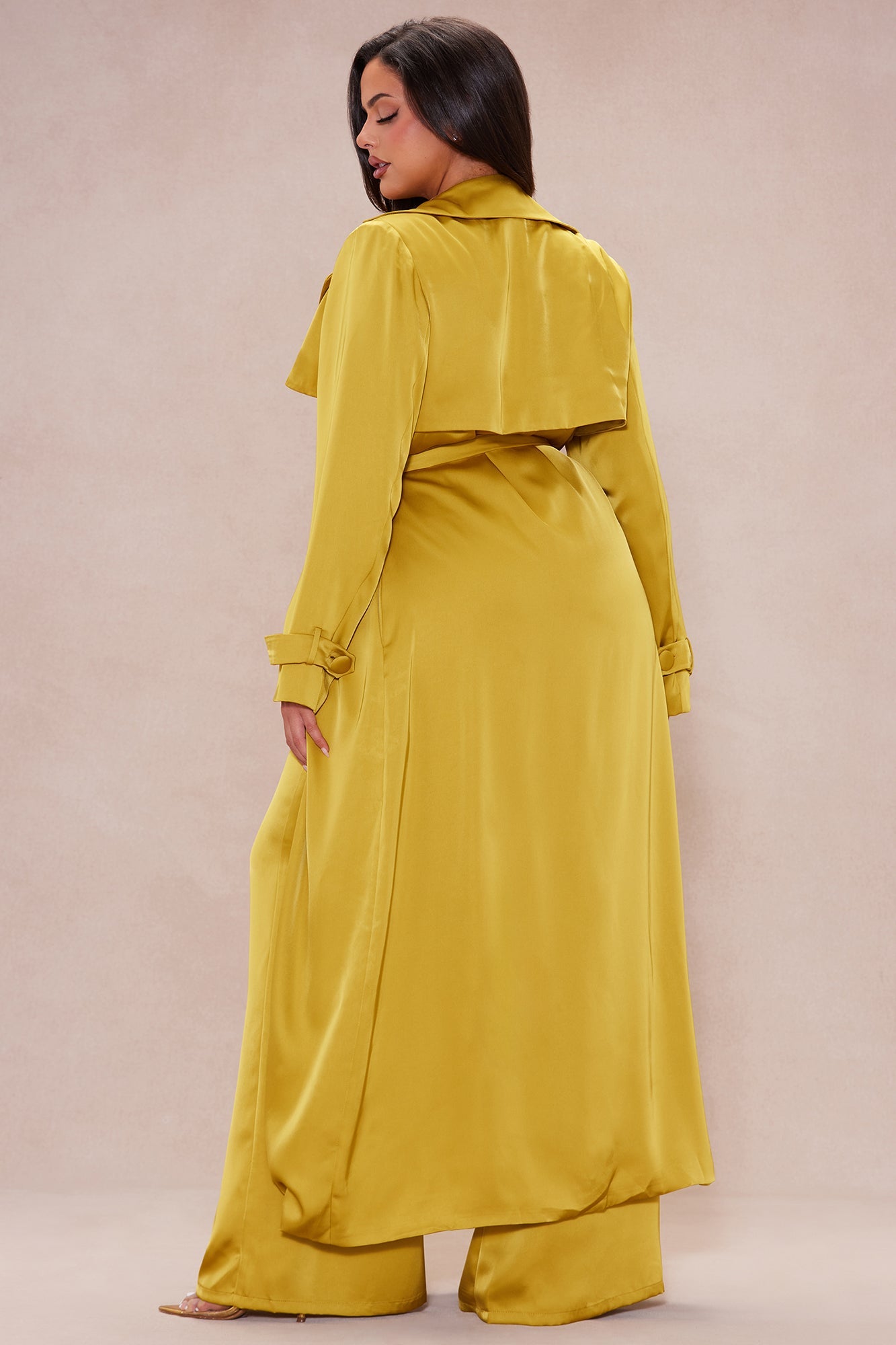 Gabriella Satin Trench Coat And Pant Set - Chartreuse