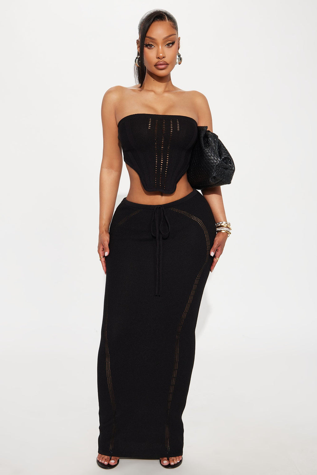 Lyla Crochet Maxi Skirt Set - Black