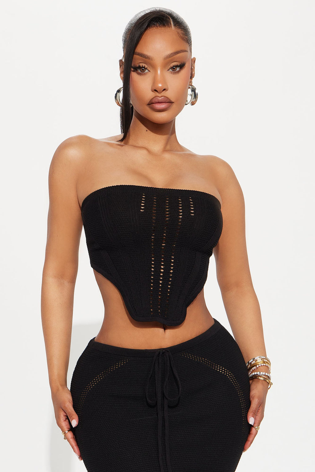 Lyla Crochet Maxi Skirt Set - Black