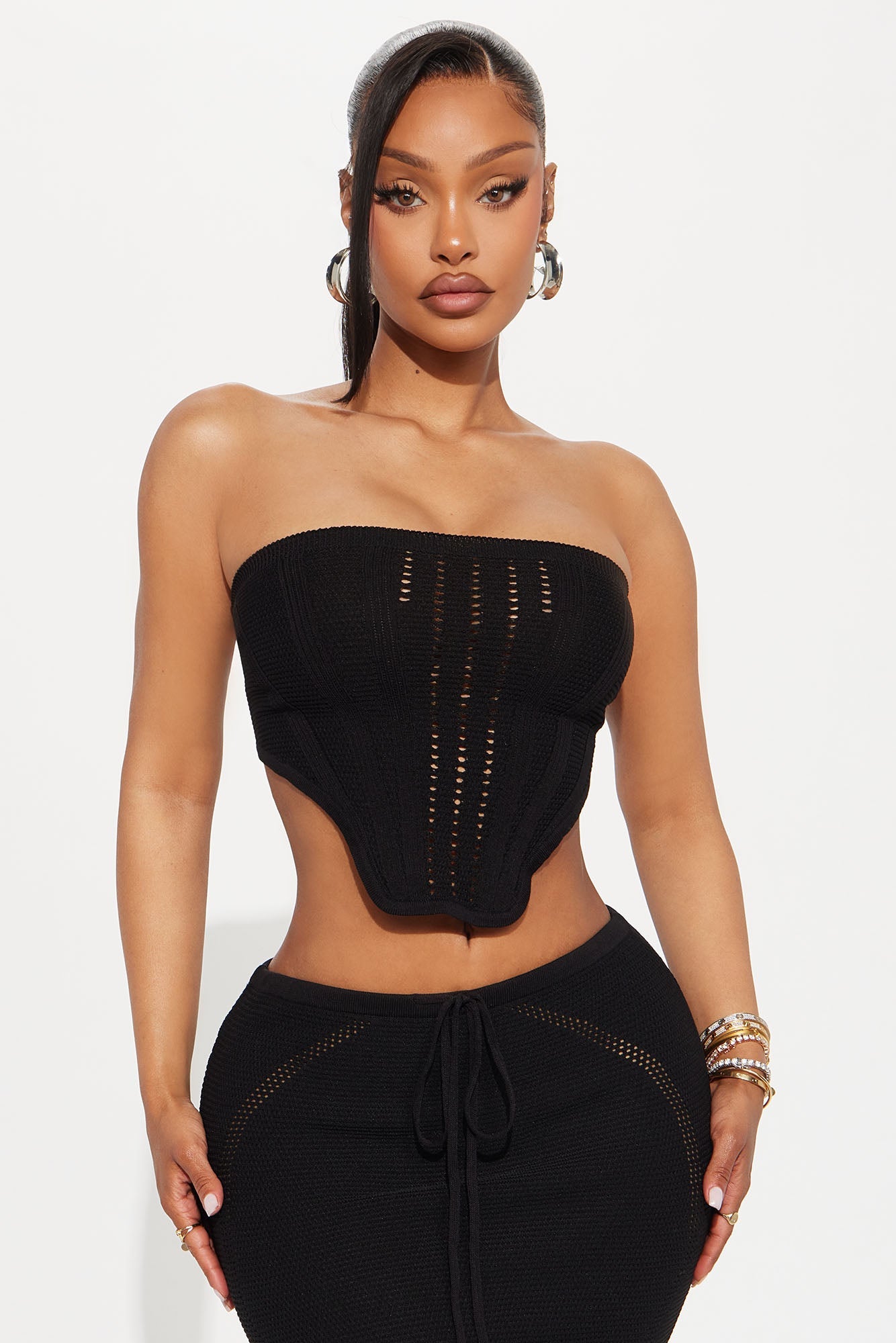 Lyla Crochet Maxi Skirt Set - Black