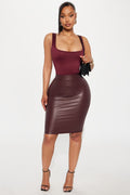 Avalon Faux Leather Pencil Midi Skirt - Wine