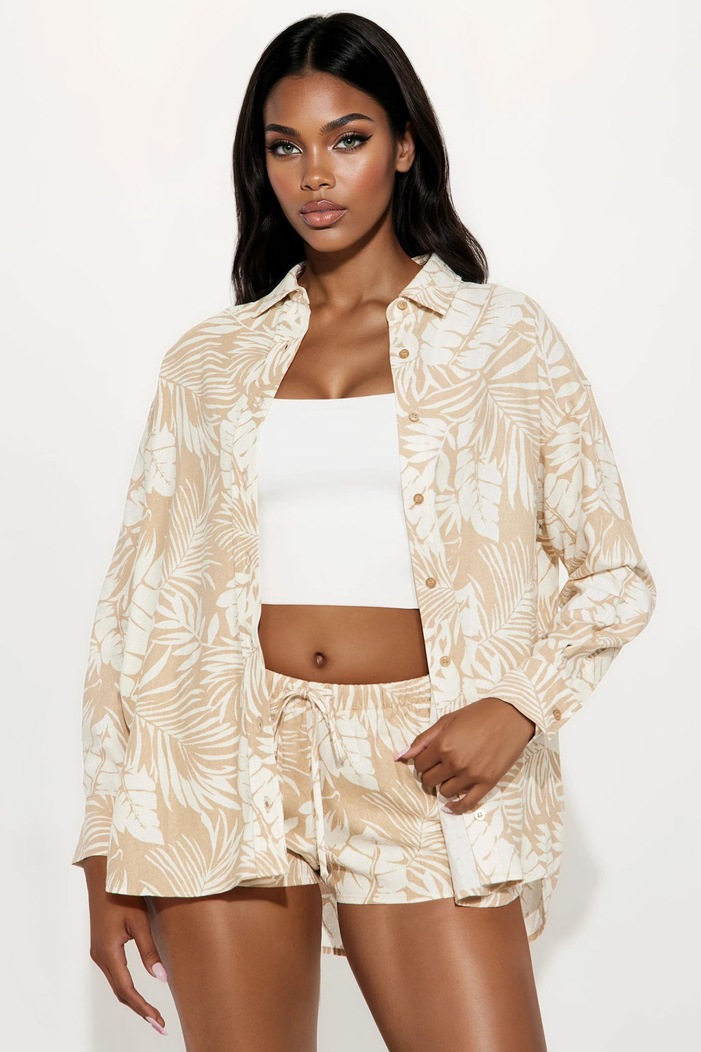 Palms Babe Linen Short Set - Taupe/combo