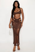 In The Villa Sequin Maxi Skirt Set - Brown