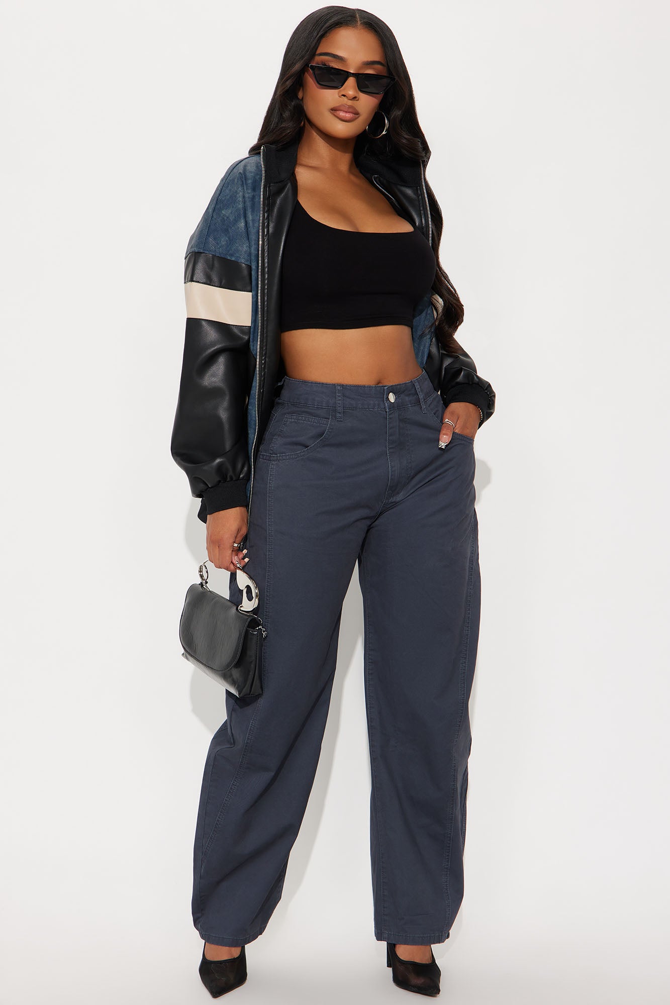 Harlow Barrel Leg Trouser Pant - Navy