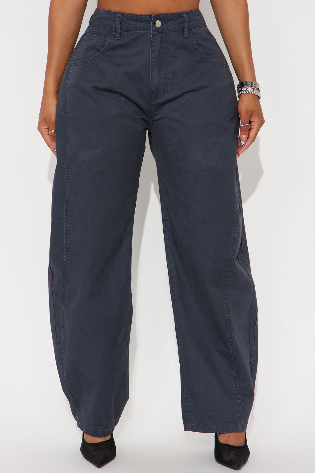 Harlow Barrel Leg Trouser Pant - Navy