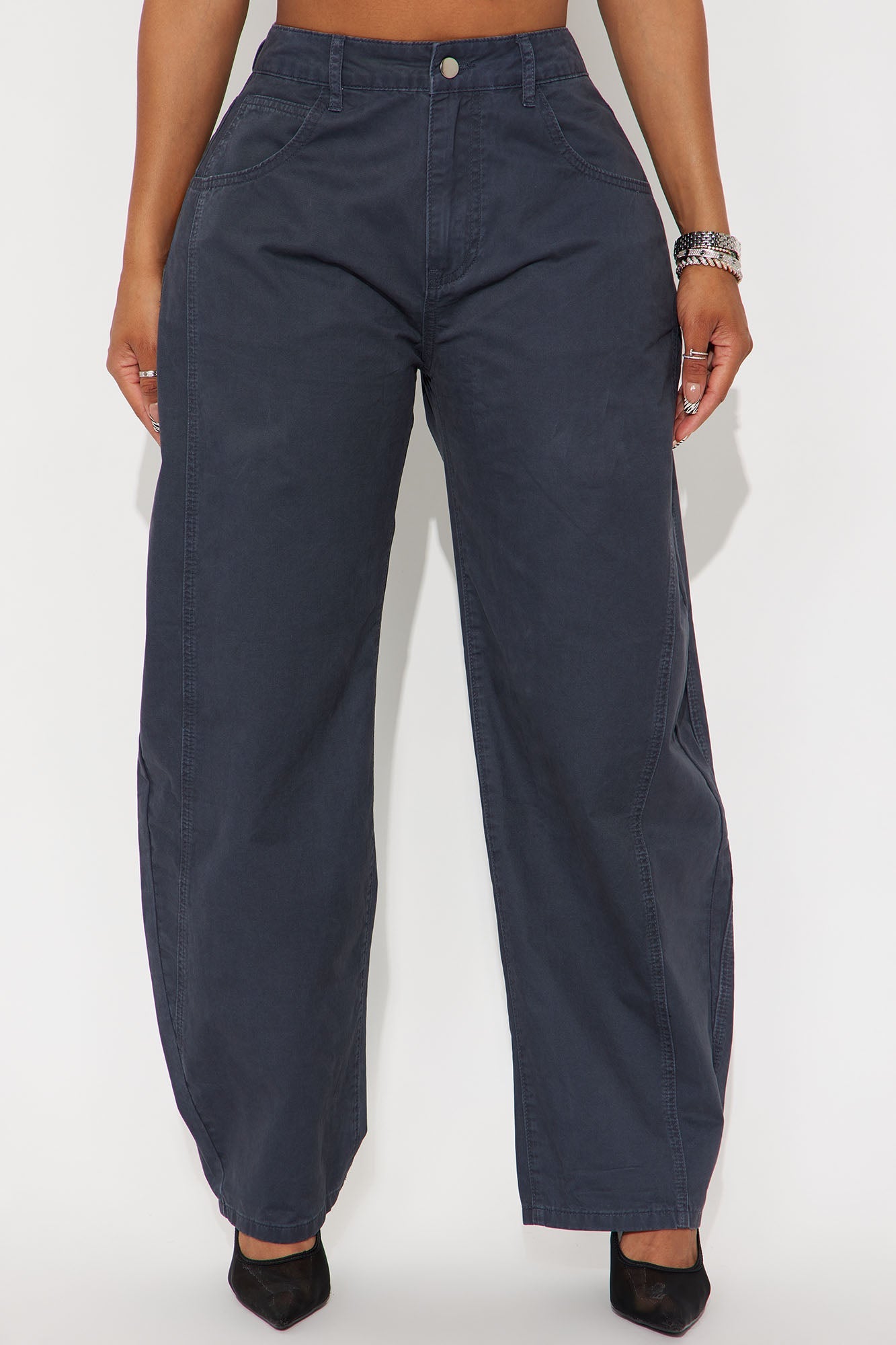 Harlow Barrel Leg Trouser Pant - Navy