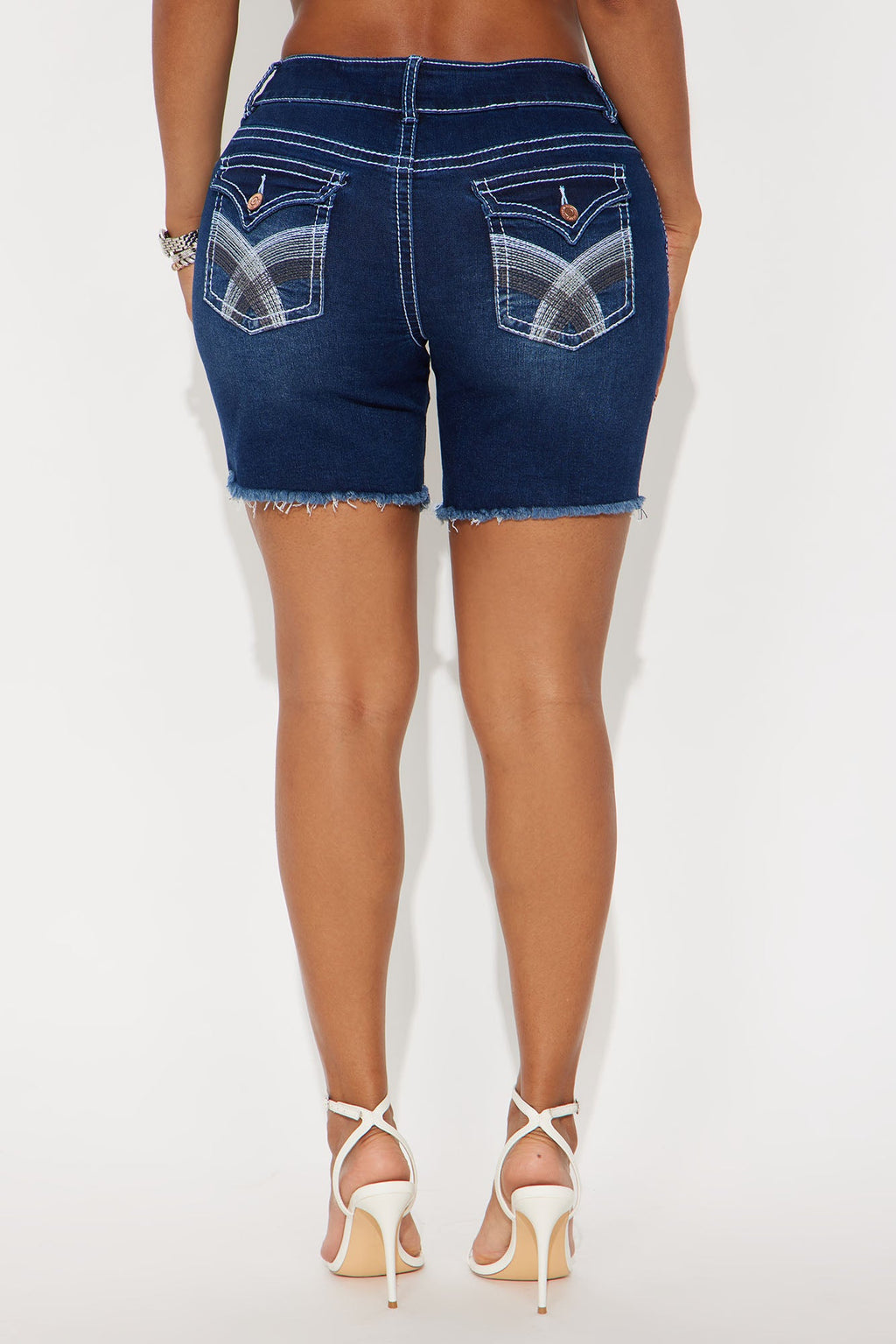 Line Dance Denim Bermuda Shorts - Dark Wash