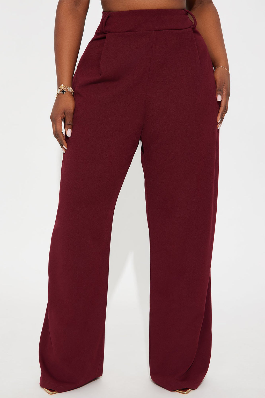 Late To The Meeting Wide Leg Trouser Pant - Burgundy