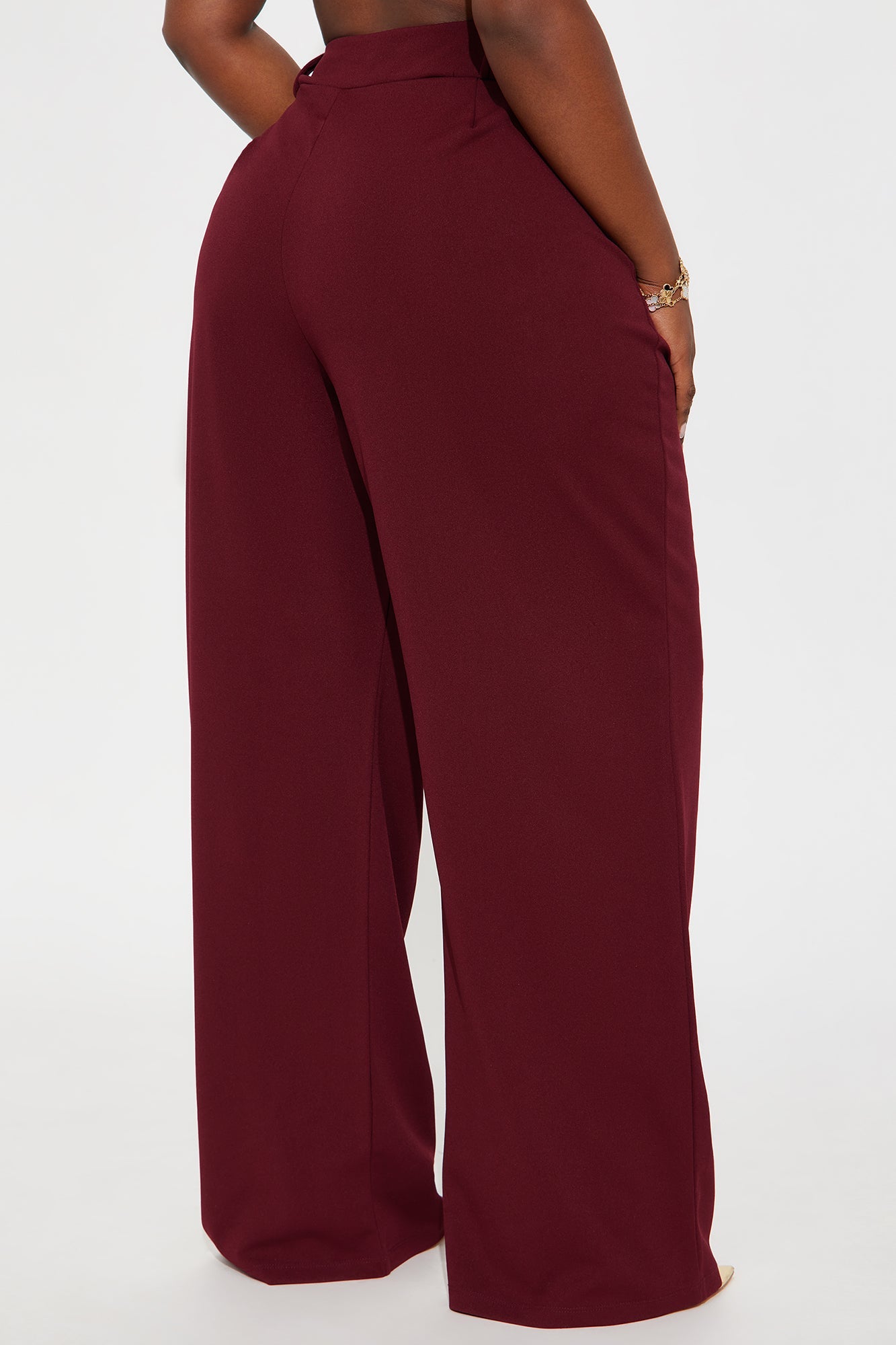 Late To The Meeting Wide Leg Trouser Pant - Burgundy