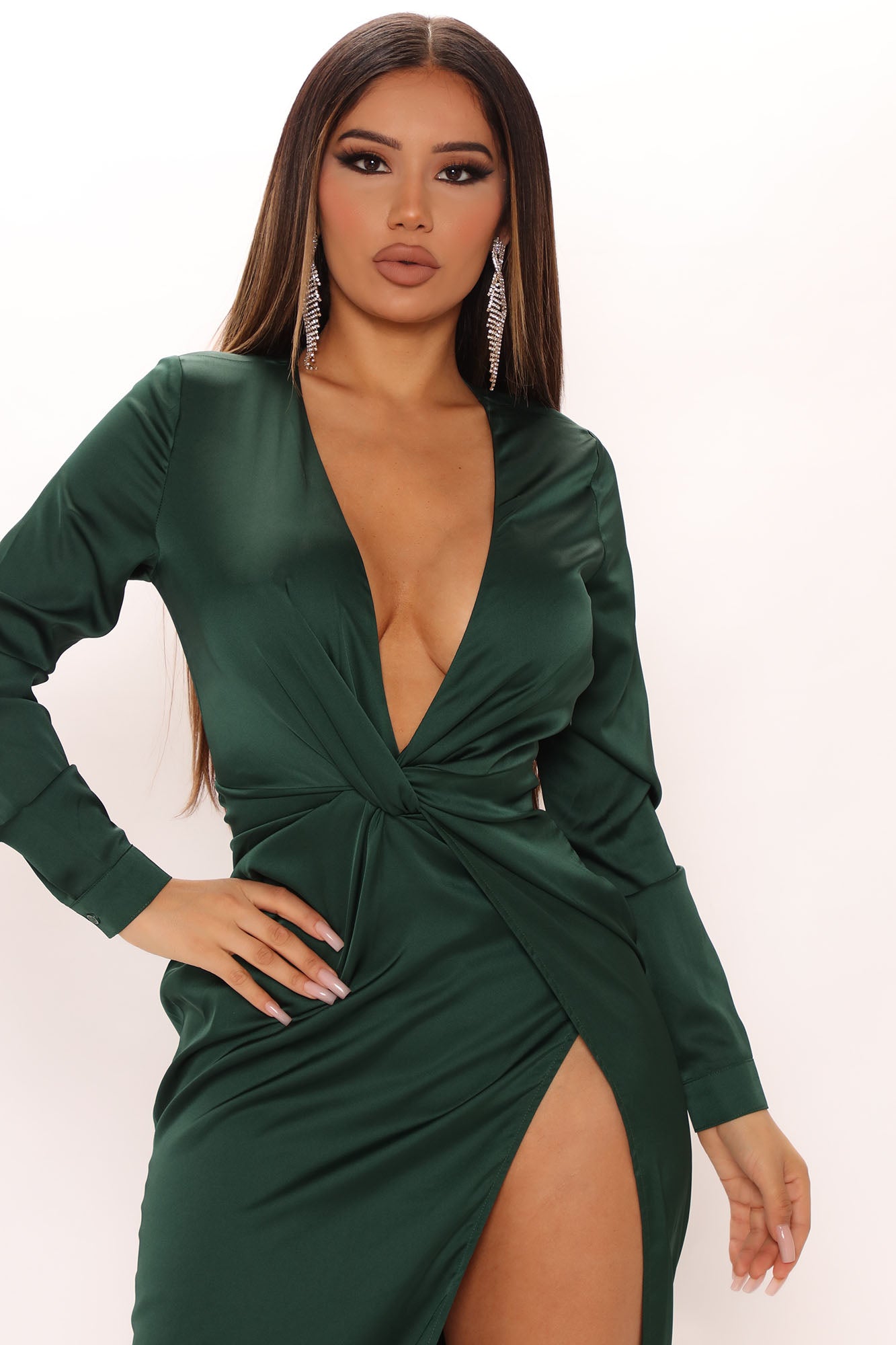 Sugar Free Satin Maxi Dress - Hunter