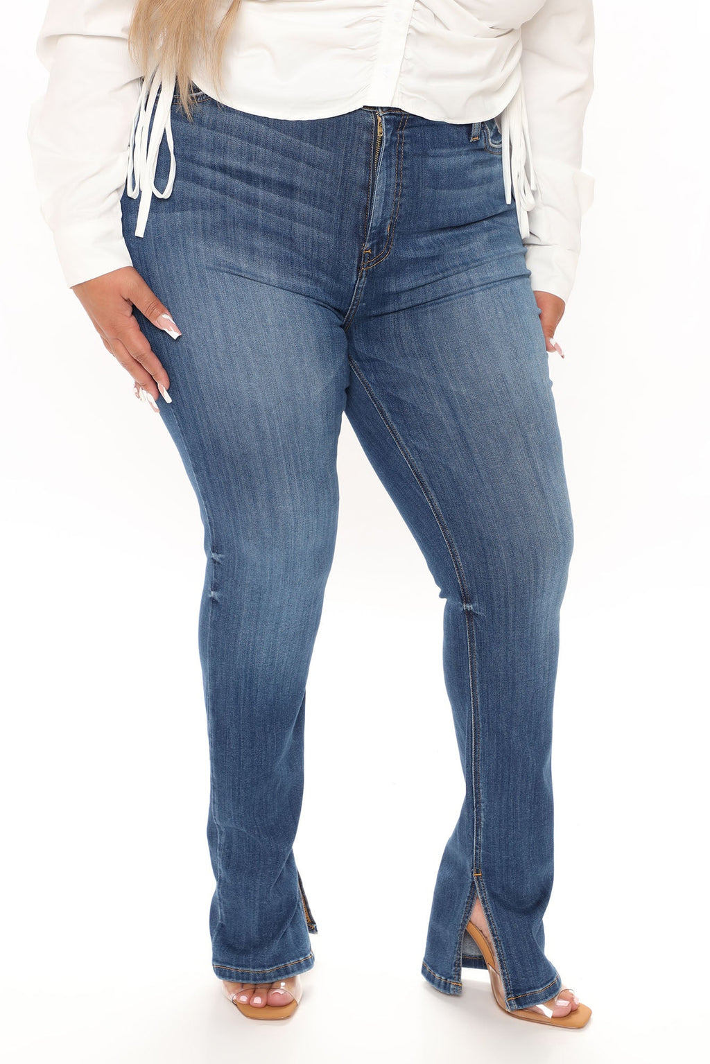 Get My Good Side Slit Premium Stretch Skinny Jeans - Medium Blue Wash