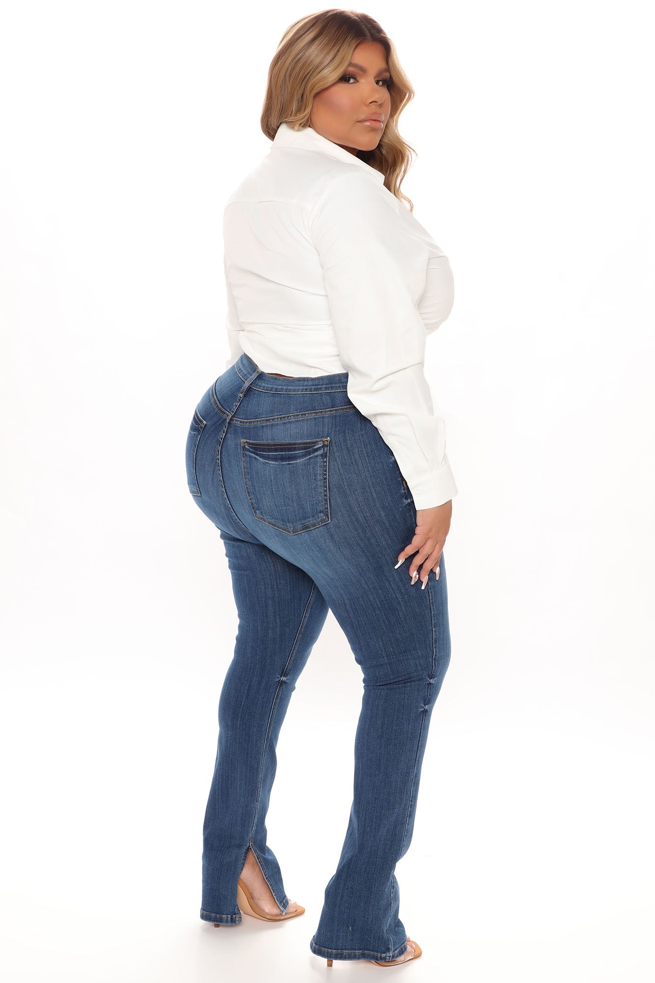 Get My Good Side Slit Premium Stretch Skinny Jeans - Medium Blue Wash