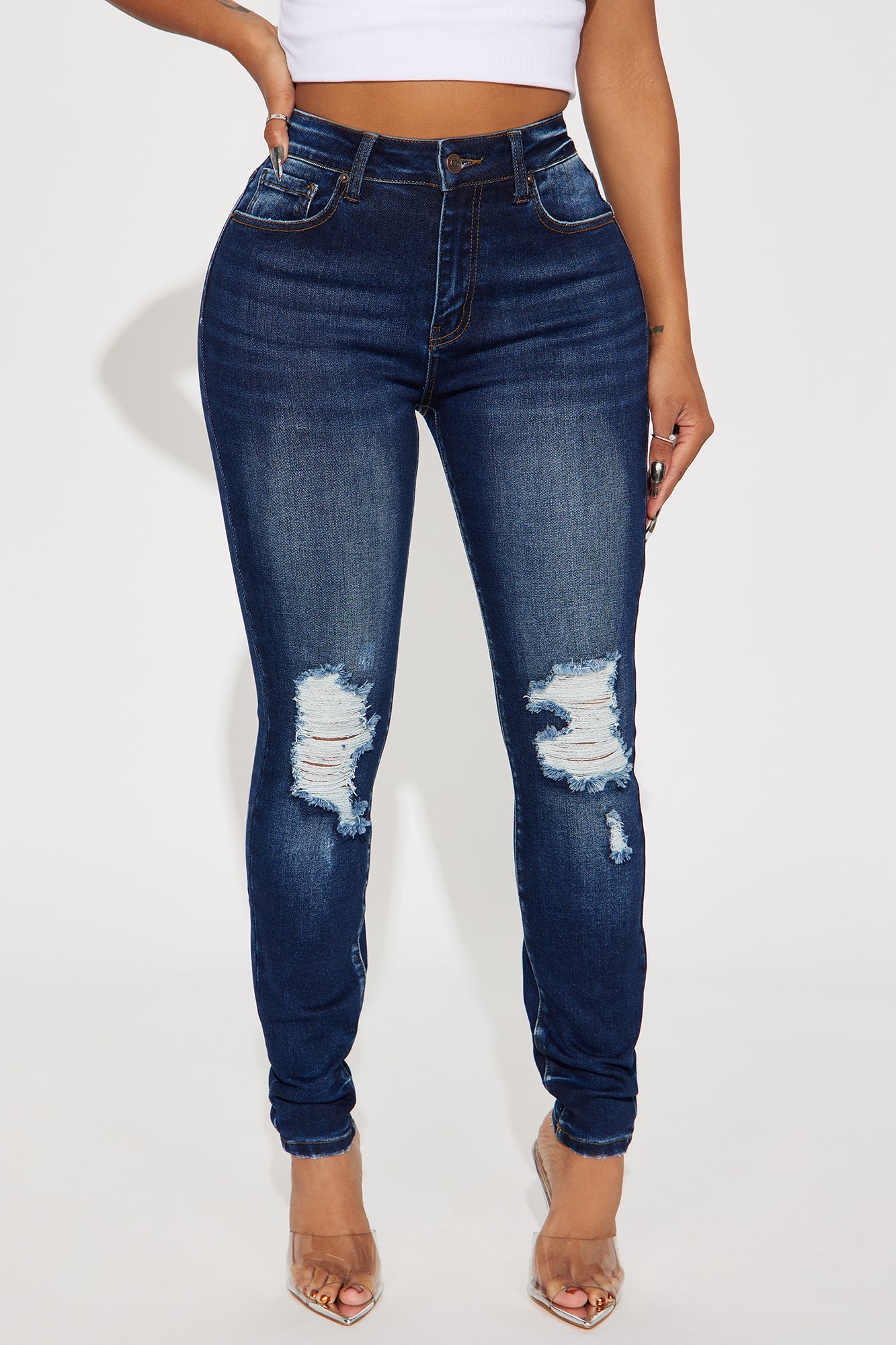 Kalisha Stretch Ripped Skinny Jeans - Dark Wash