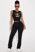 See Me High Rise Stacked Straight Leg Jeans - Black