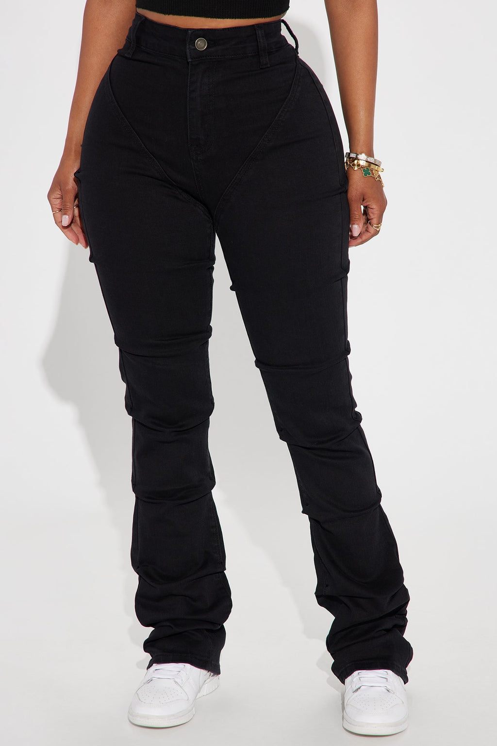 See Me High Rise Stacked Straight Leg Jeans - Black