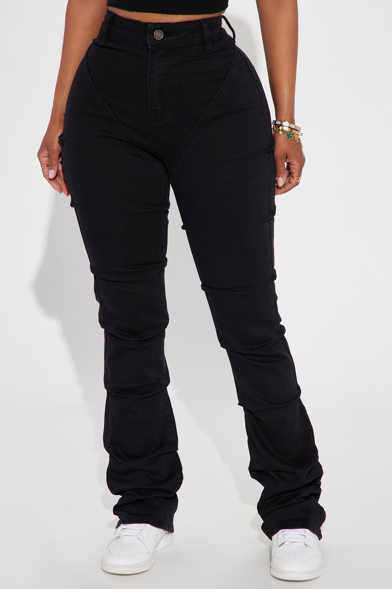 See Me High Rise Stacked Straight Leg Jeans - Black