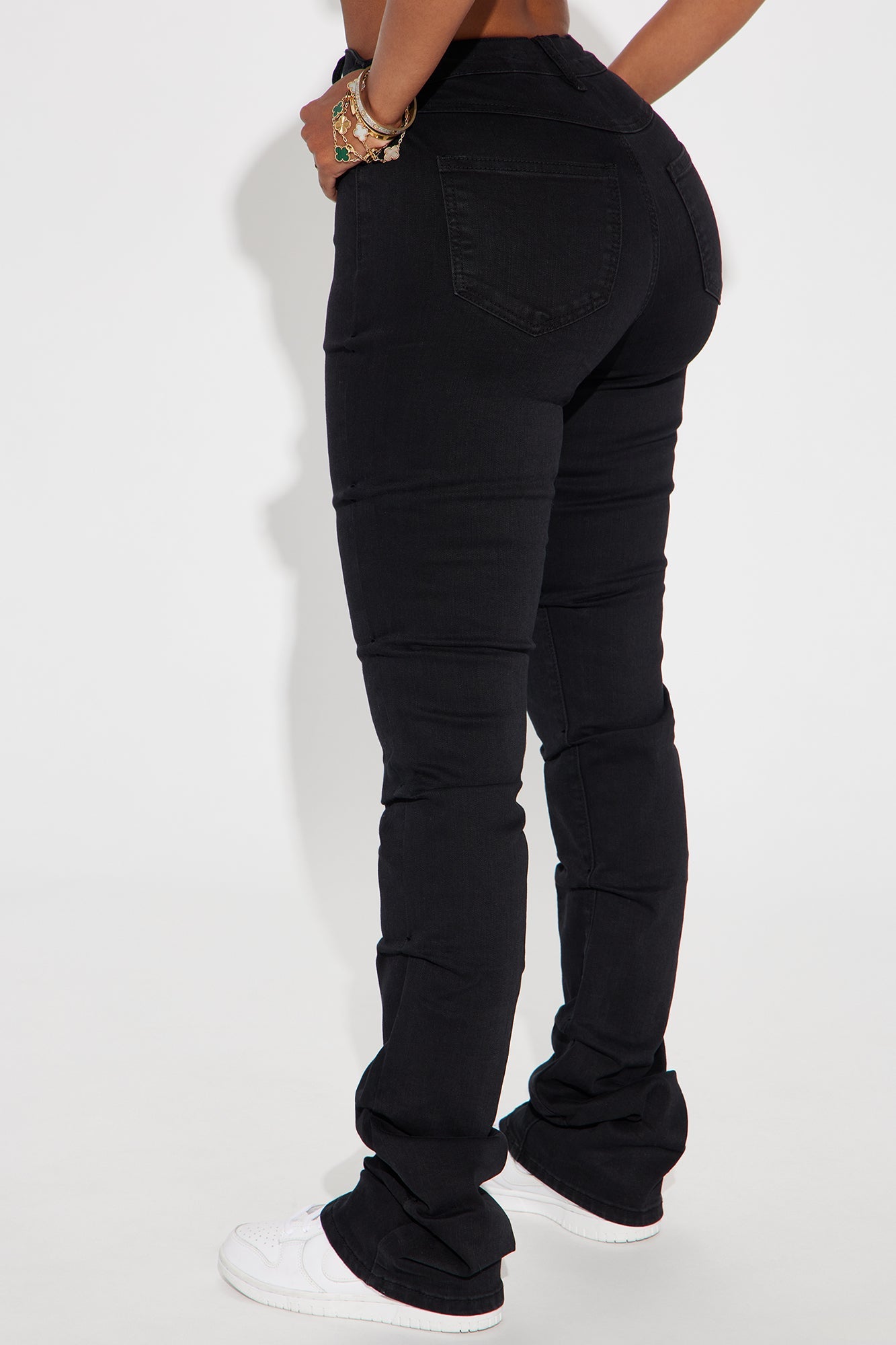 See Me High Rise Stacked Straight Leg Jeans - Black