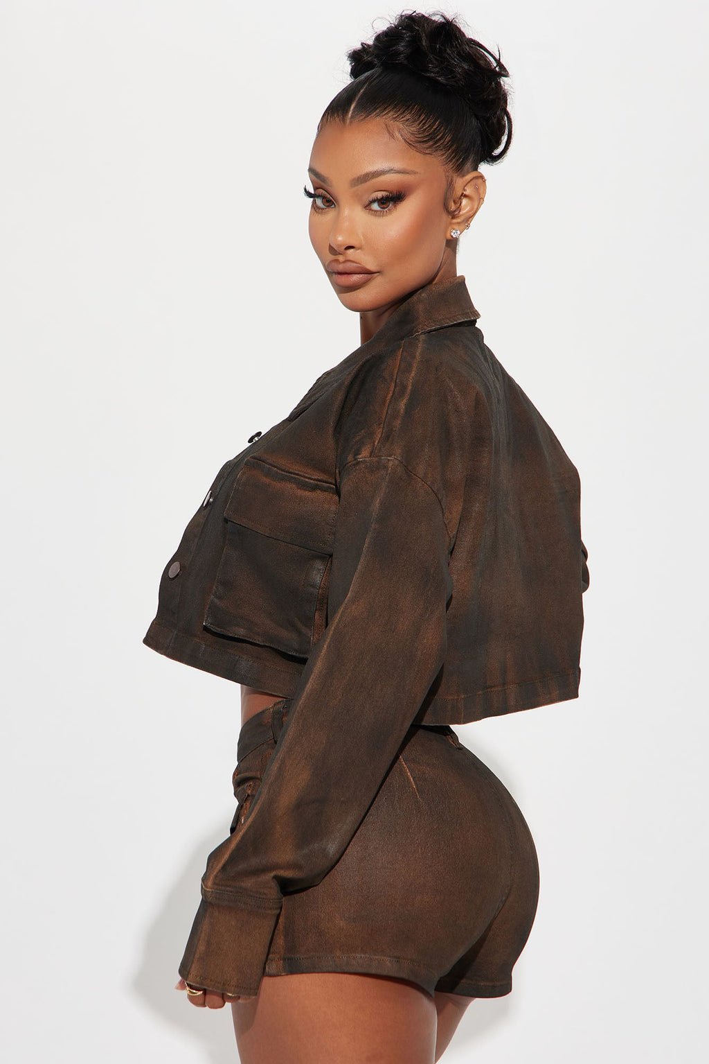 Taking Control Cropped Trucker Jacket - Chocolate