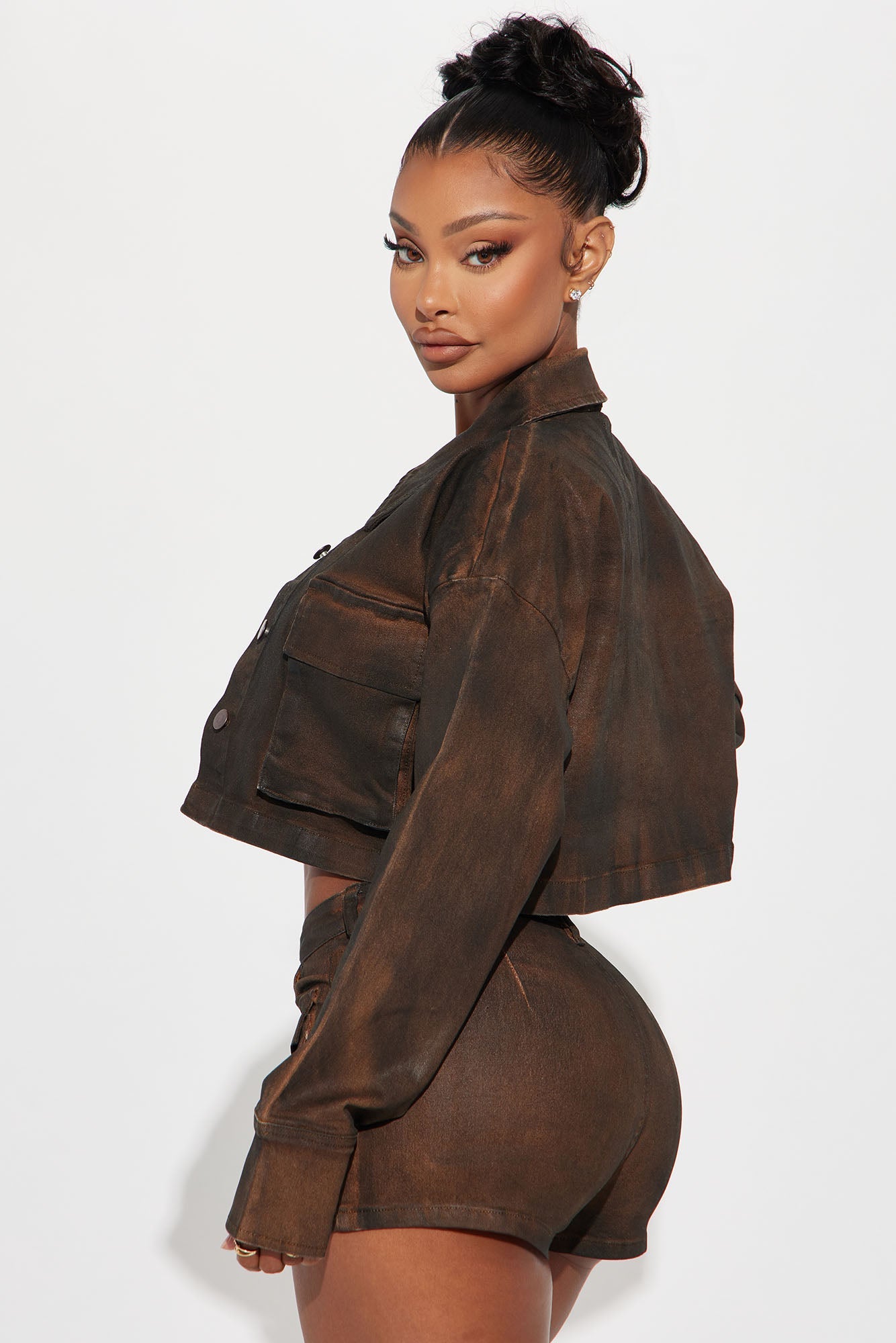 Taking Control Cropped Trucker Jacket - Chocolate