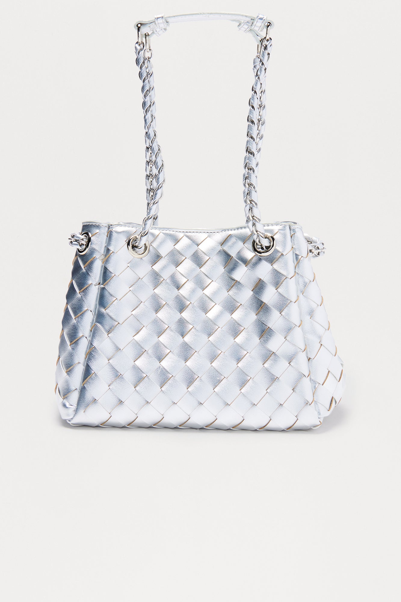 Woven Wanderlust Faux Leather Shoulder Handbag - Silver