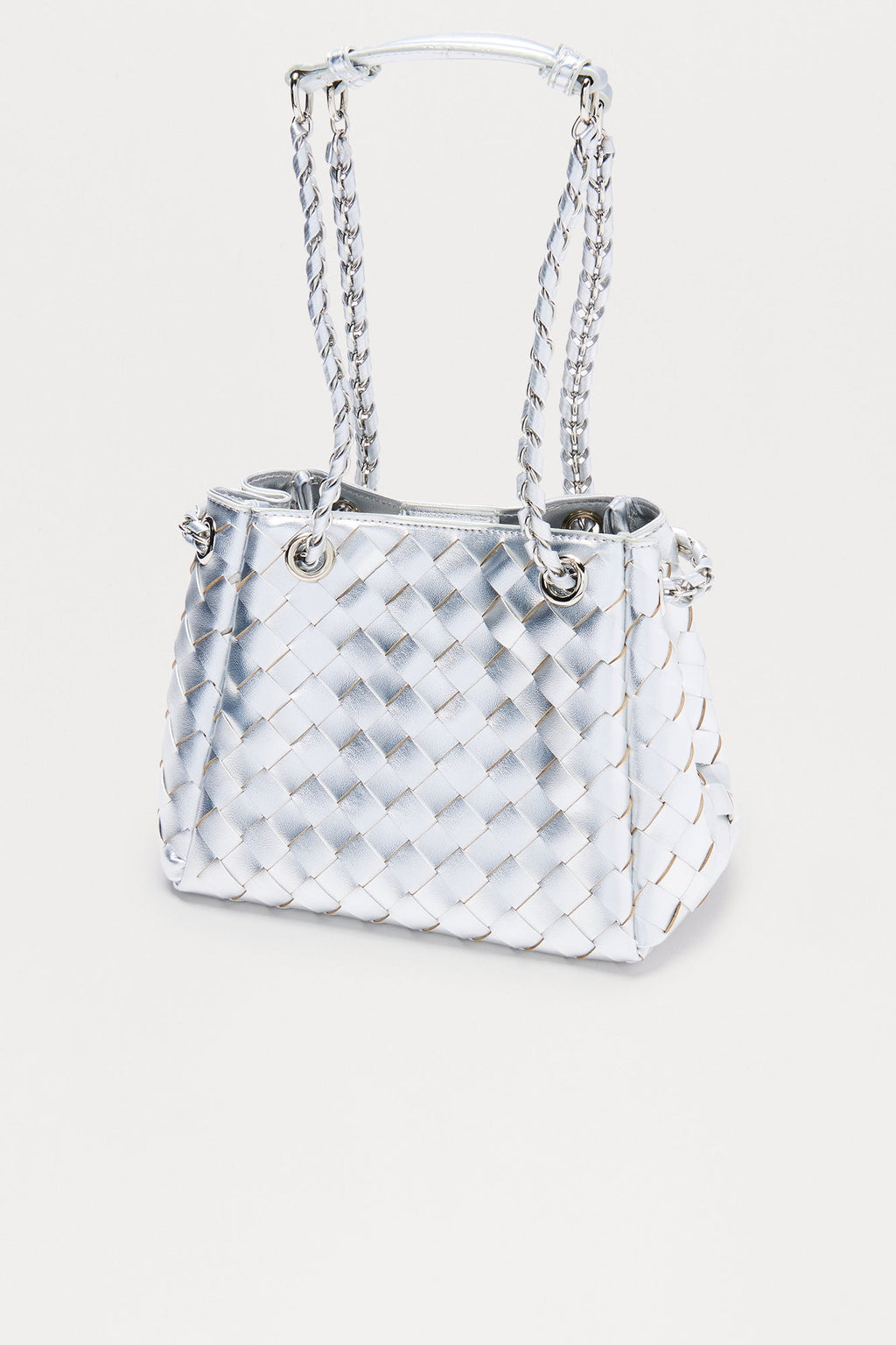 Woven Wanderlust Faux Leather Shoulder Handbag - Silver