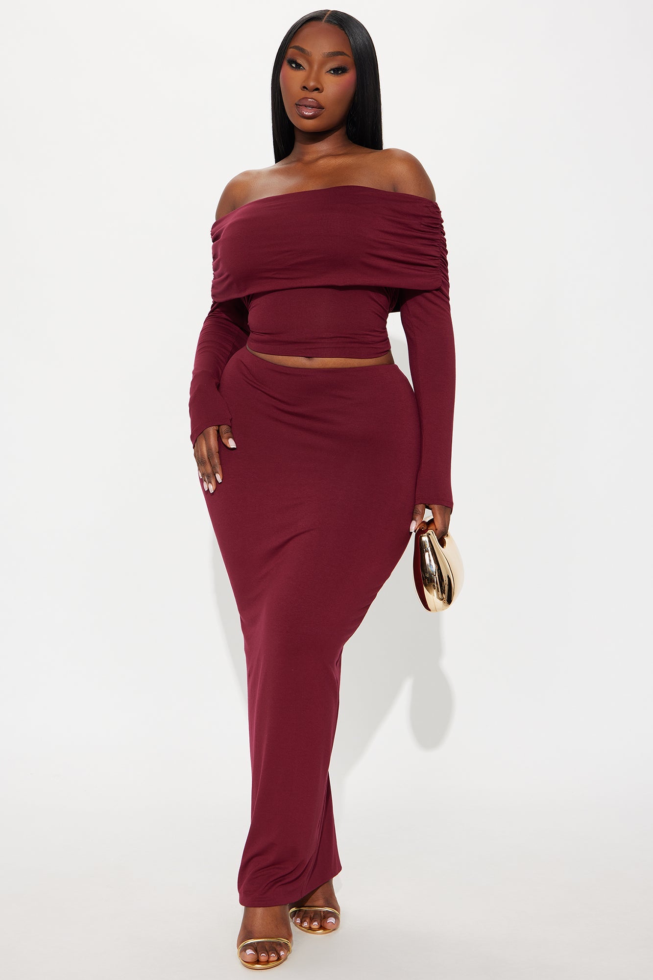 Hailey Double Lined Maxi Skirt Set - Wine