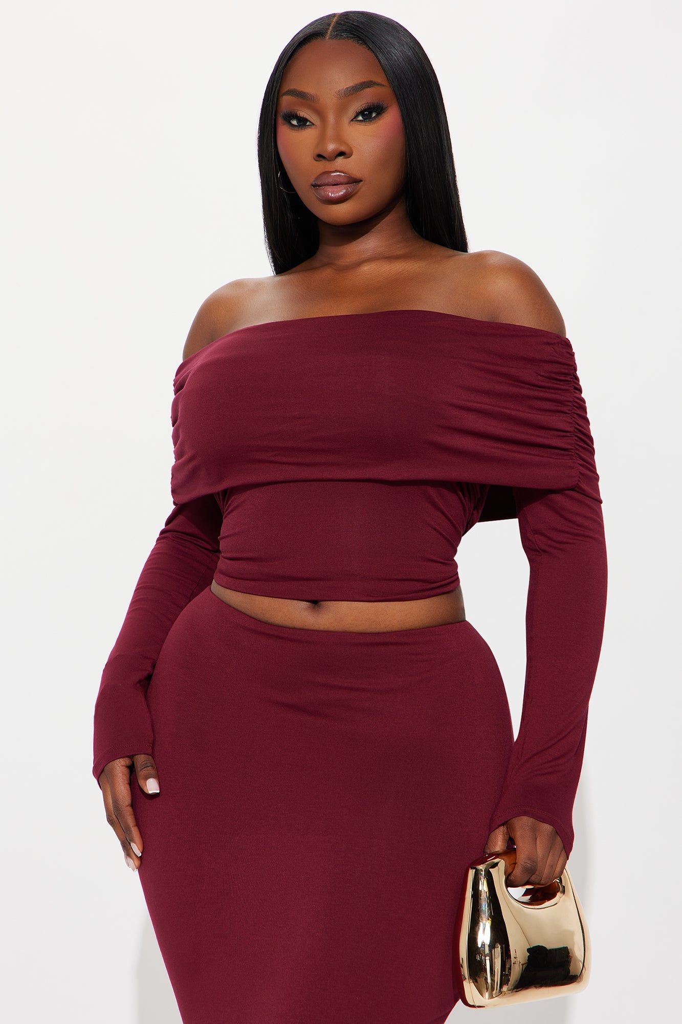 Hailey Double Lined Maxi Skirt Set - Wine