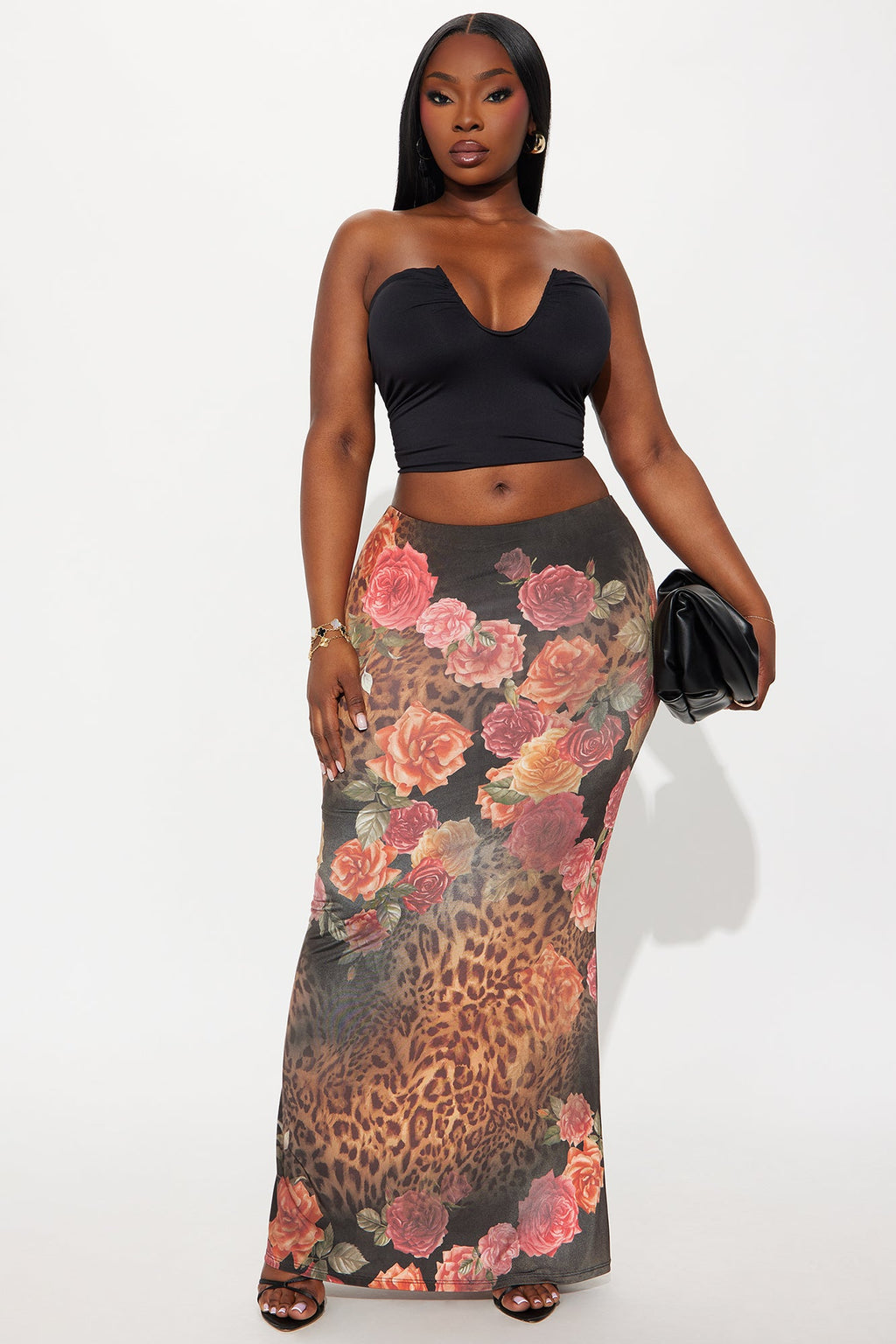 Stuck On You Leopard Floral Maxi Skirt - Brown/combo