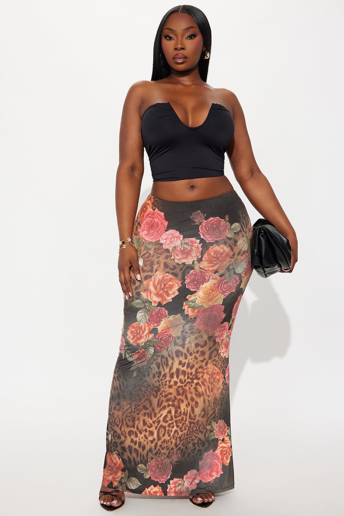 Stuck On You Leopard Floral Maxi Skirt - Brown/combo