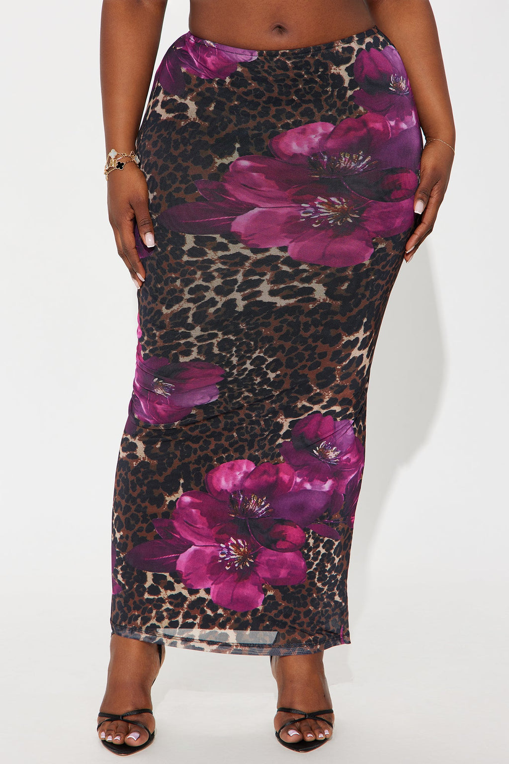 In The Name Of The Game Floral Leopard Maxi Skirt - Purple/combo