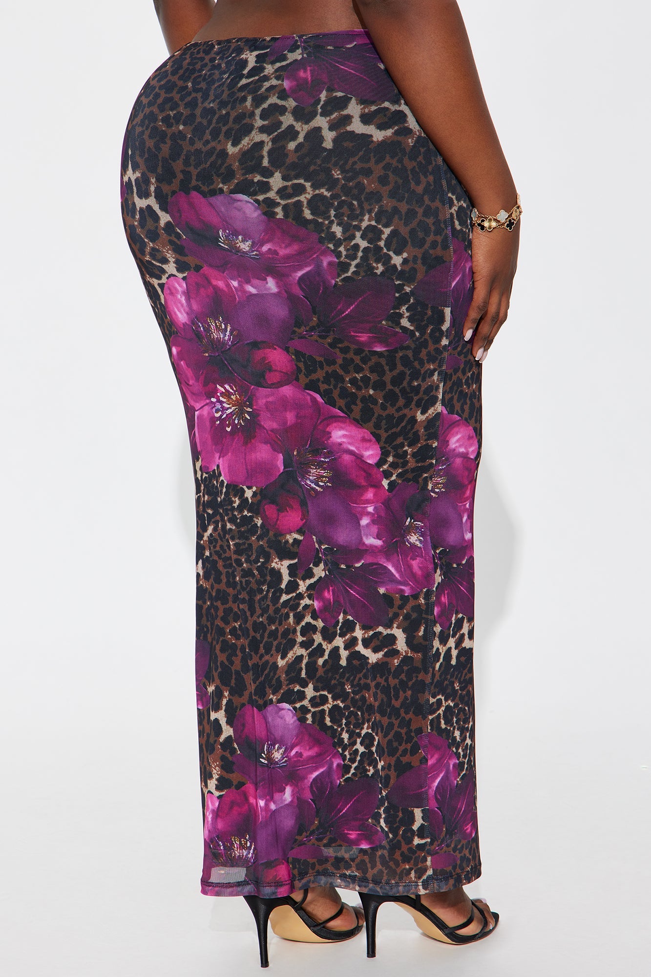 In The Name Of The Game Floral Leopard Maxi Skirt - Purple/combo