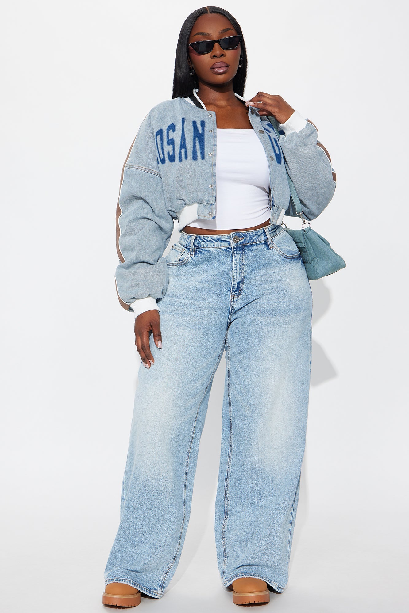 Los Angeles City Denim Bomber Jacket - Light Wash