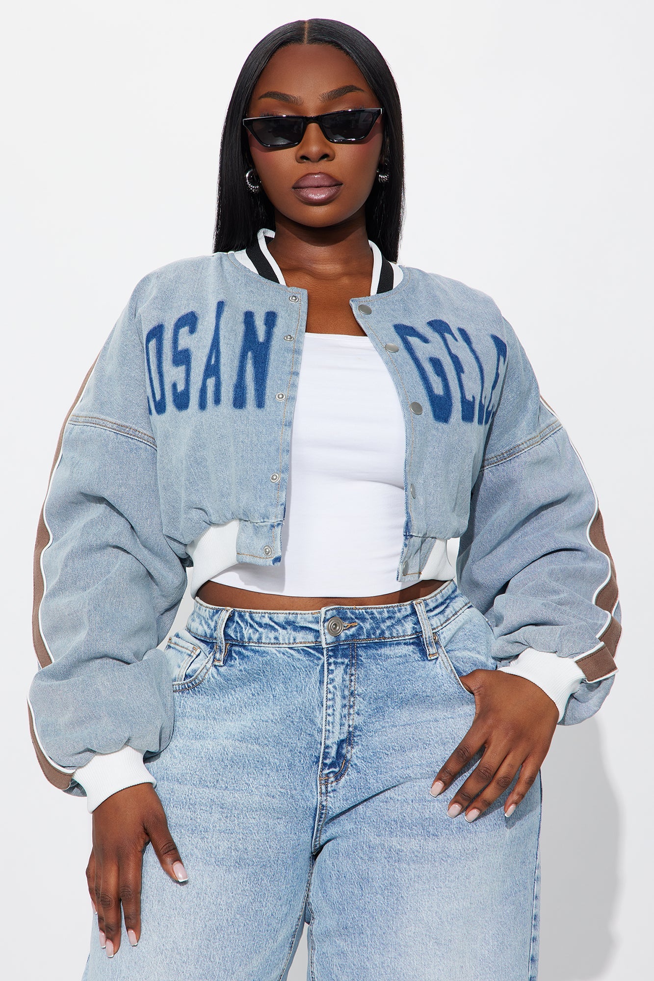 Los Angeles City Denim Bomber Jacket - Light Wash