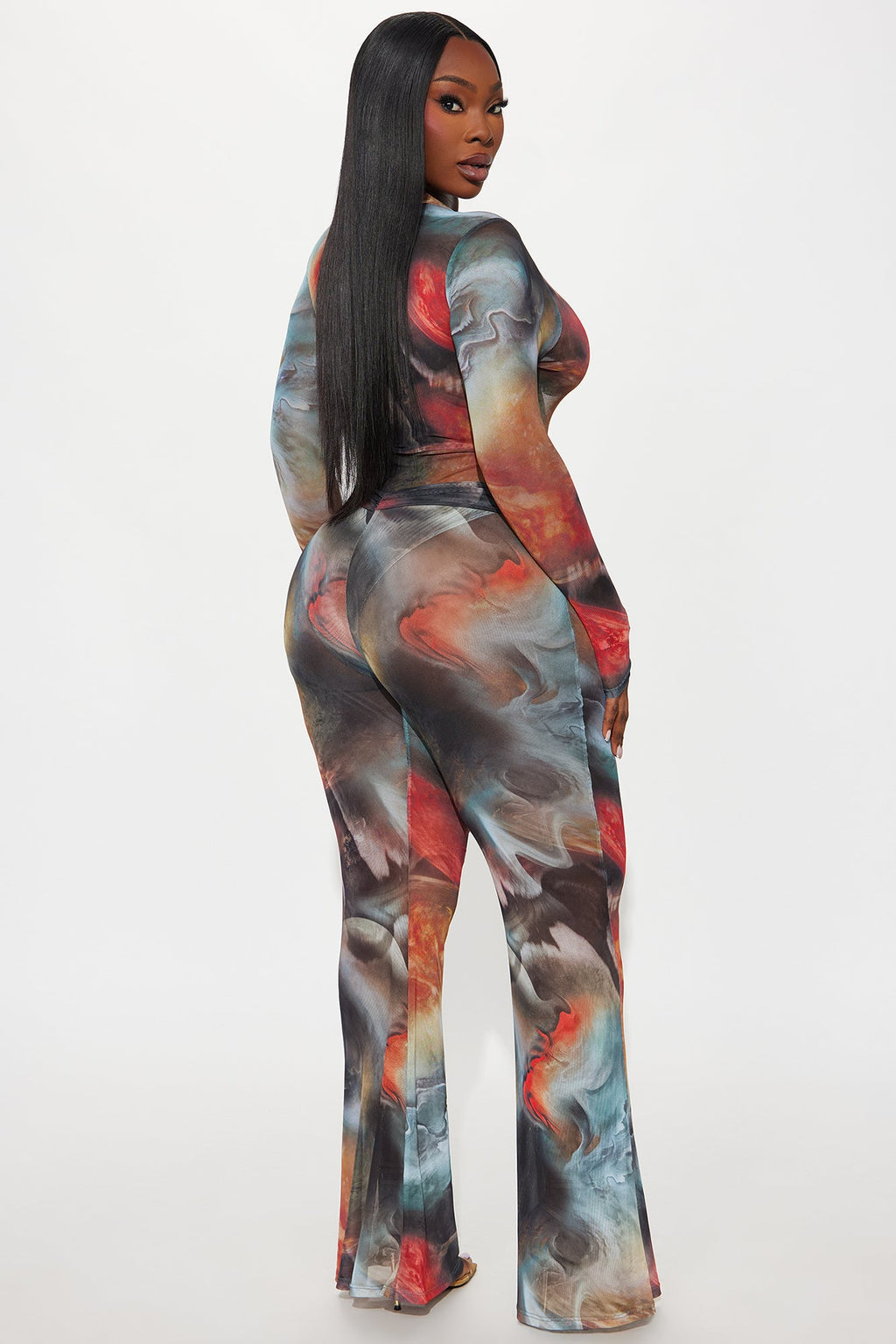 Deep Desires Mesh Bodysuit Pant Set - Multi Color