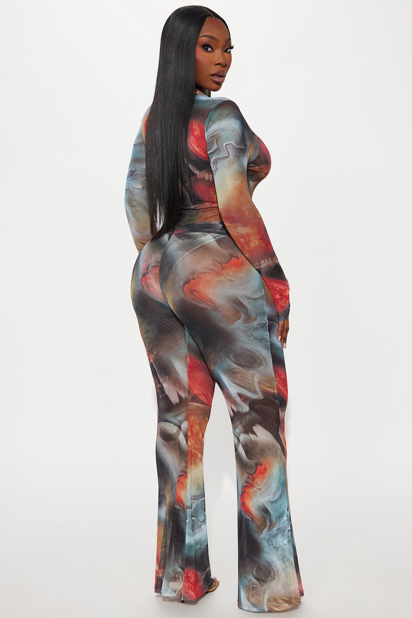 Deep Desires Mesh Bodysuit Pant Set - Multi Color