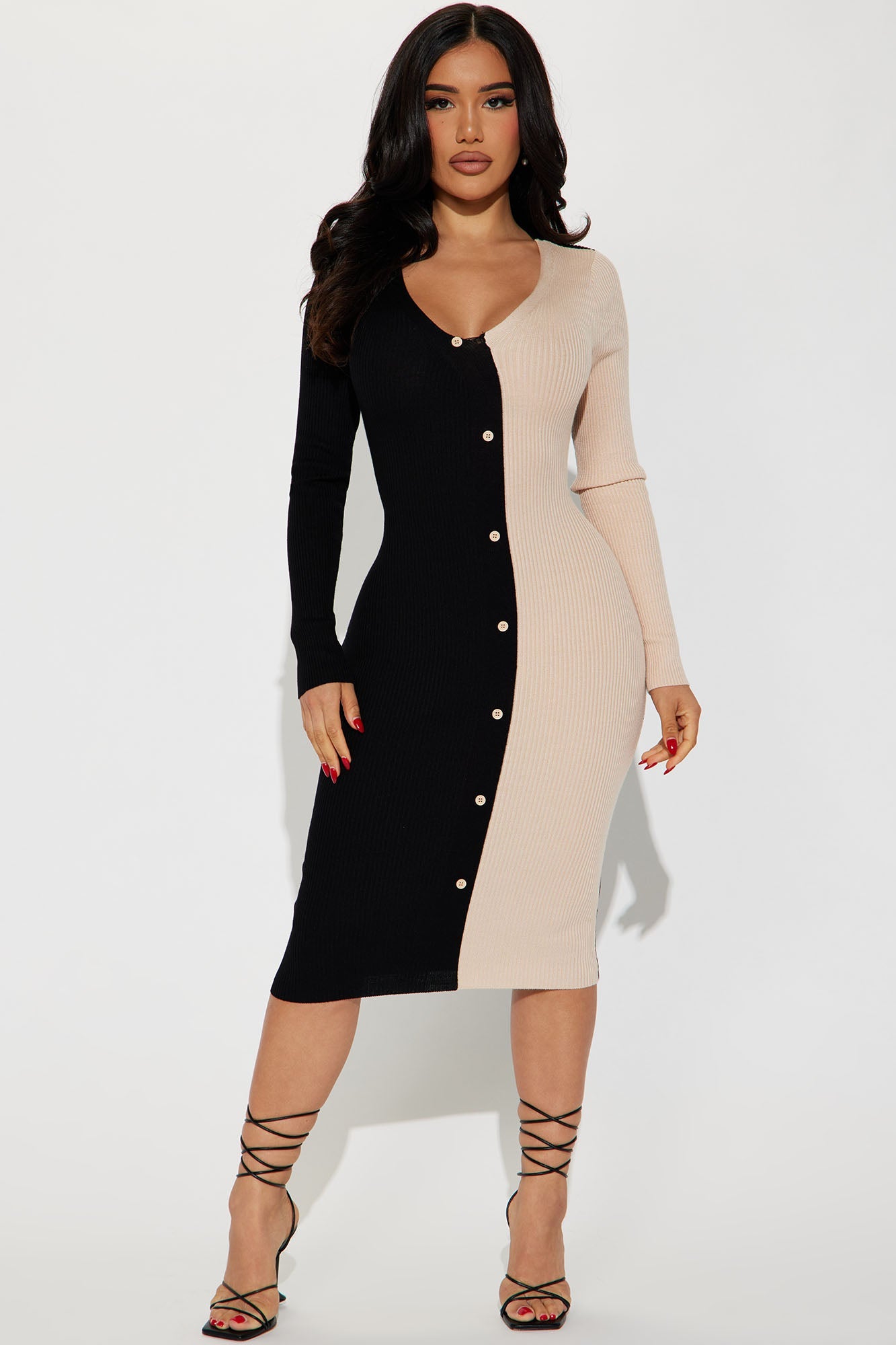 Cori Colorblock Sweater Midi Dress - Black/Brown