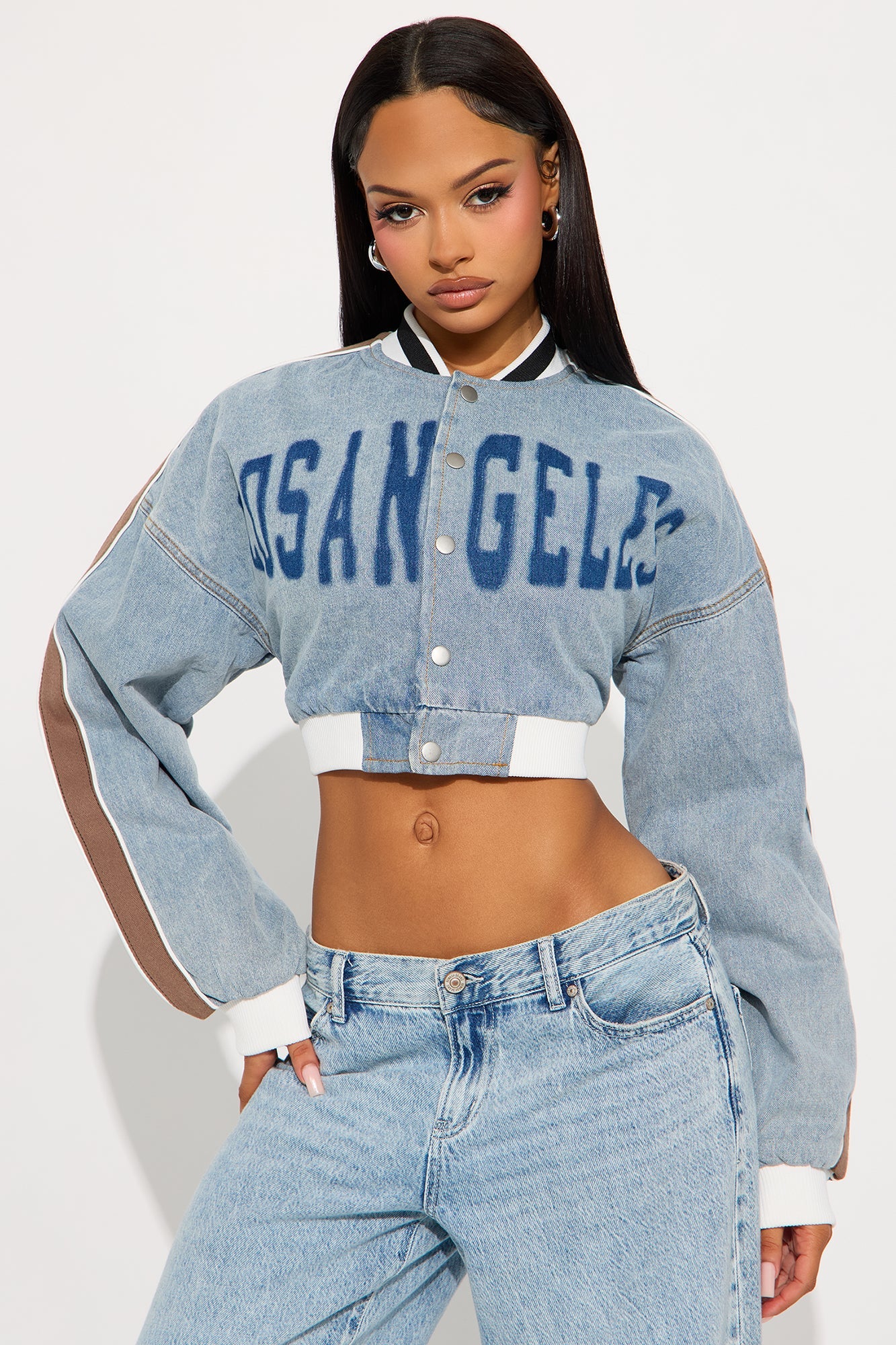 Los Angeles City Denim Bomber Jacket - Light Wash