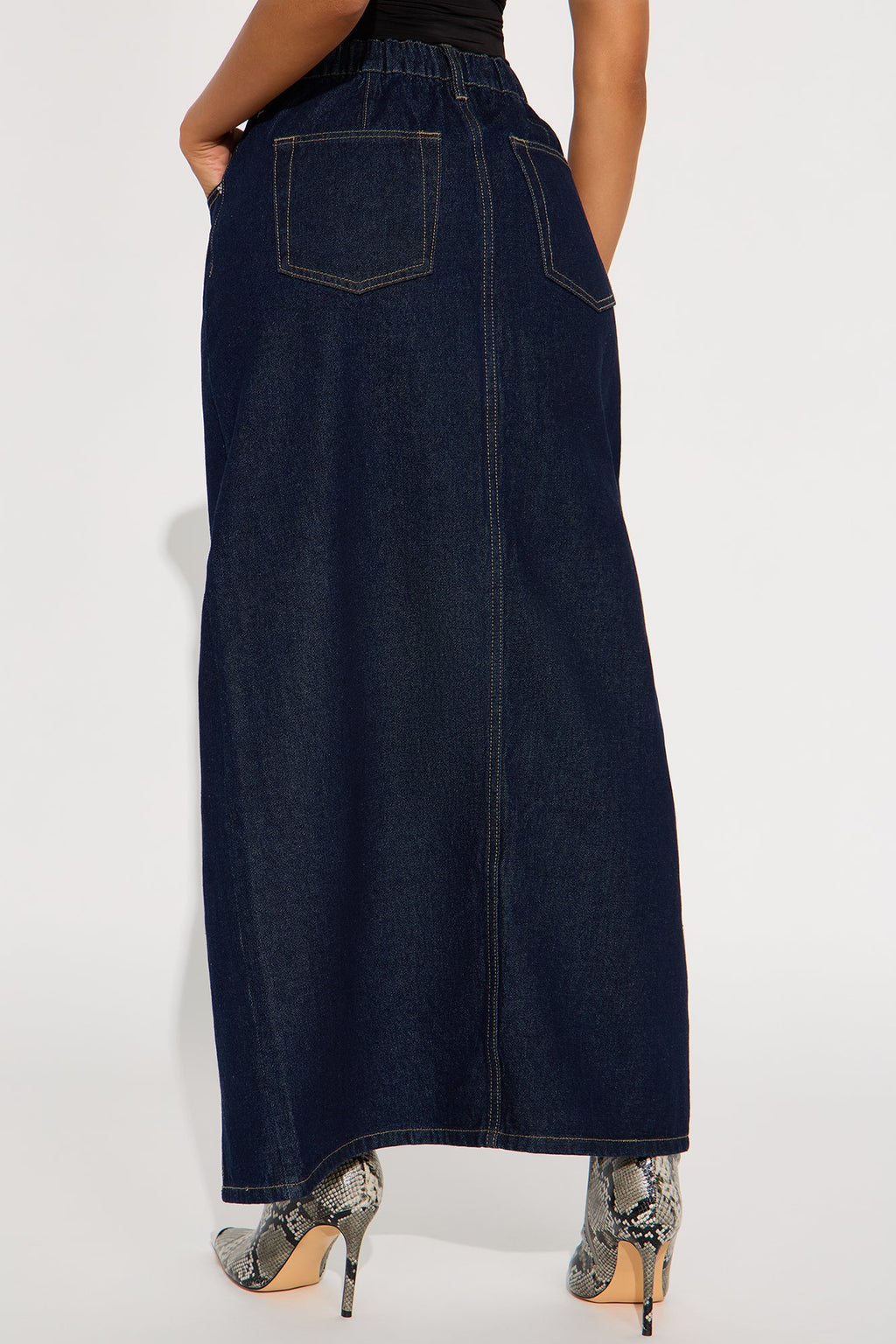 Miranda Denim Front Slit Midi Skirt - Dark Wash