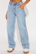 Get It Curvy Carpenter Straight Leg Jeans - Light Wash