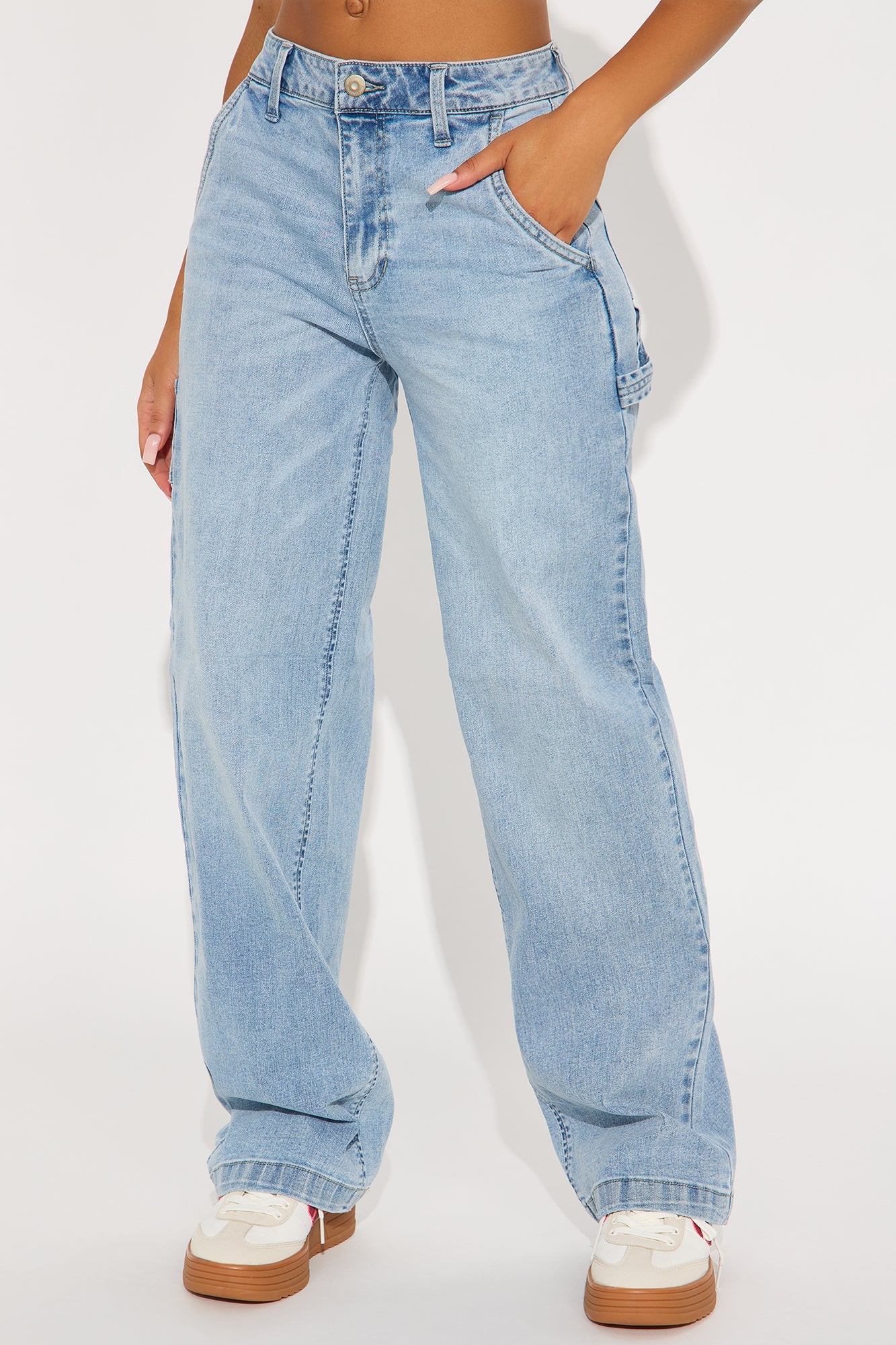 Get It Curvy Carpenter Straight Leg Jeans - Light Wash
